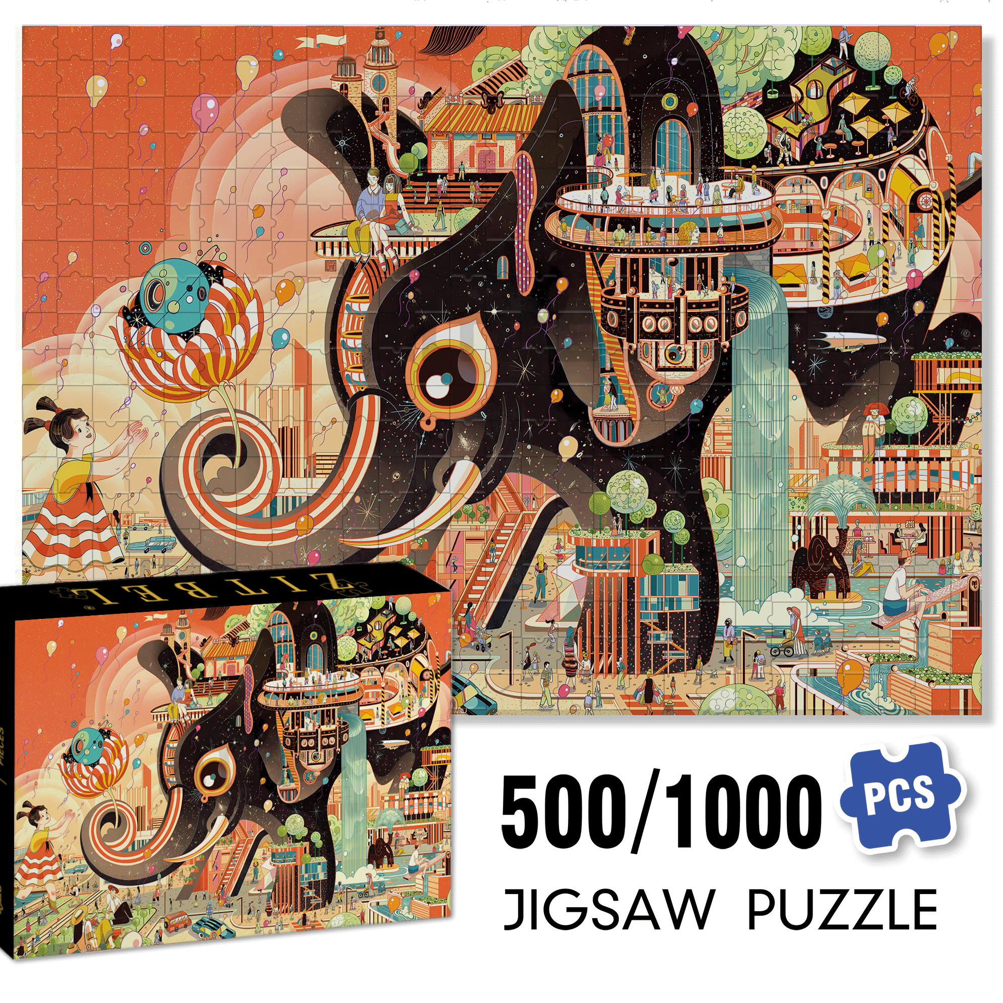 The Great Elephant 500pcs/1000pcs Jigsaw Puzzle, Scratch-Resistant, Interactive Family Game & Brain-Boosting DIY Decor, Perfect for Halloween, Christmas & New Year Gifts, Family Puzzle Game