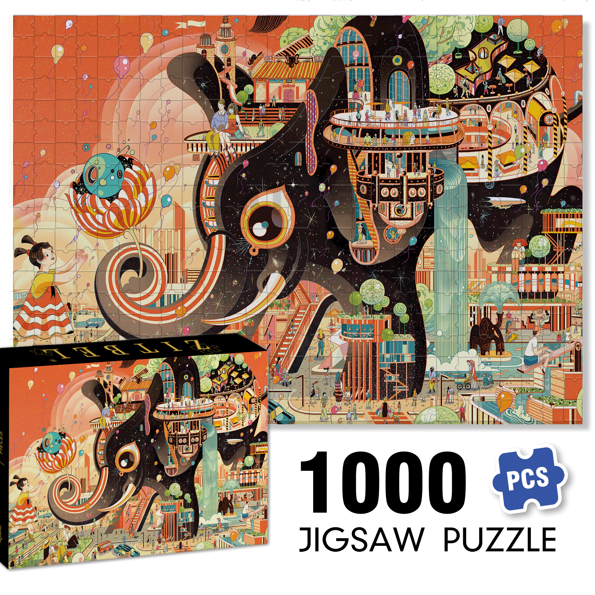 The Great Elephant 500pcs/1000pcs Jigsaw Puzzle, Scratch-Resistant, Interactive Family Game & Brain-Boosting DIY Decor, Perfect for Halloween, Christmas & New Year Gifts, Family Puzzle Game