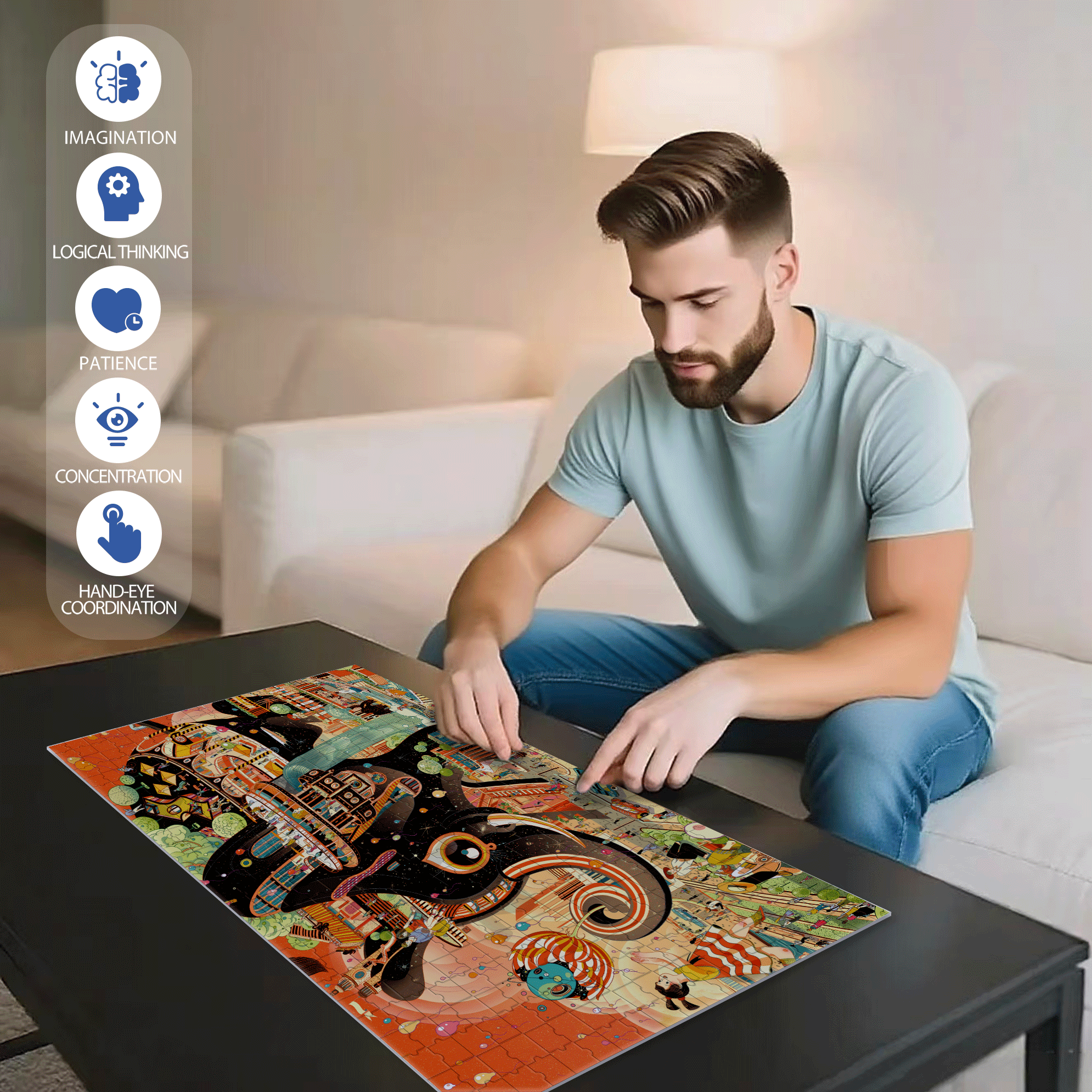 The Great Elephant 500pcs/1000pcs Jigsaw Puzzle, Scratch-Resistant, Interactive Family Game & Brain-Boosting DIY Decor, Perfect for Halloween, Christmas & New Year Gifts, Family Puzzle Game