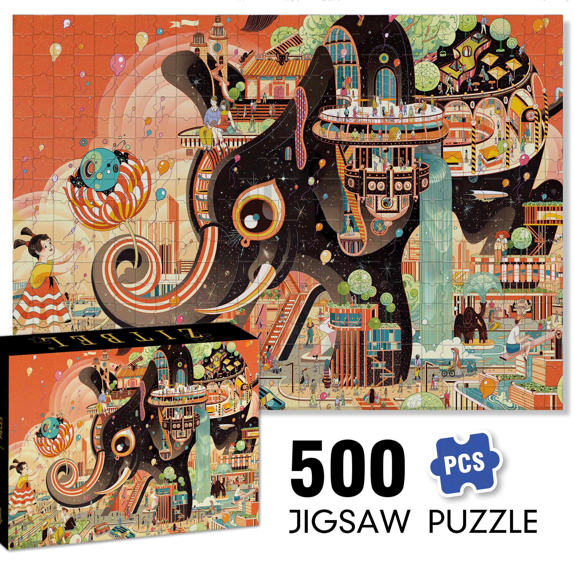 The Great Elephant 500pcs/1000pcs Jigsaw Puzzle, Scratch-Resistant, Interactive Family Game & Brain-Boosting DIY Decor, Perfect for Halloween, Christmas & New Year Gifts, Family Puzzle Game