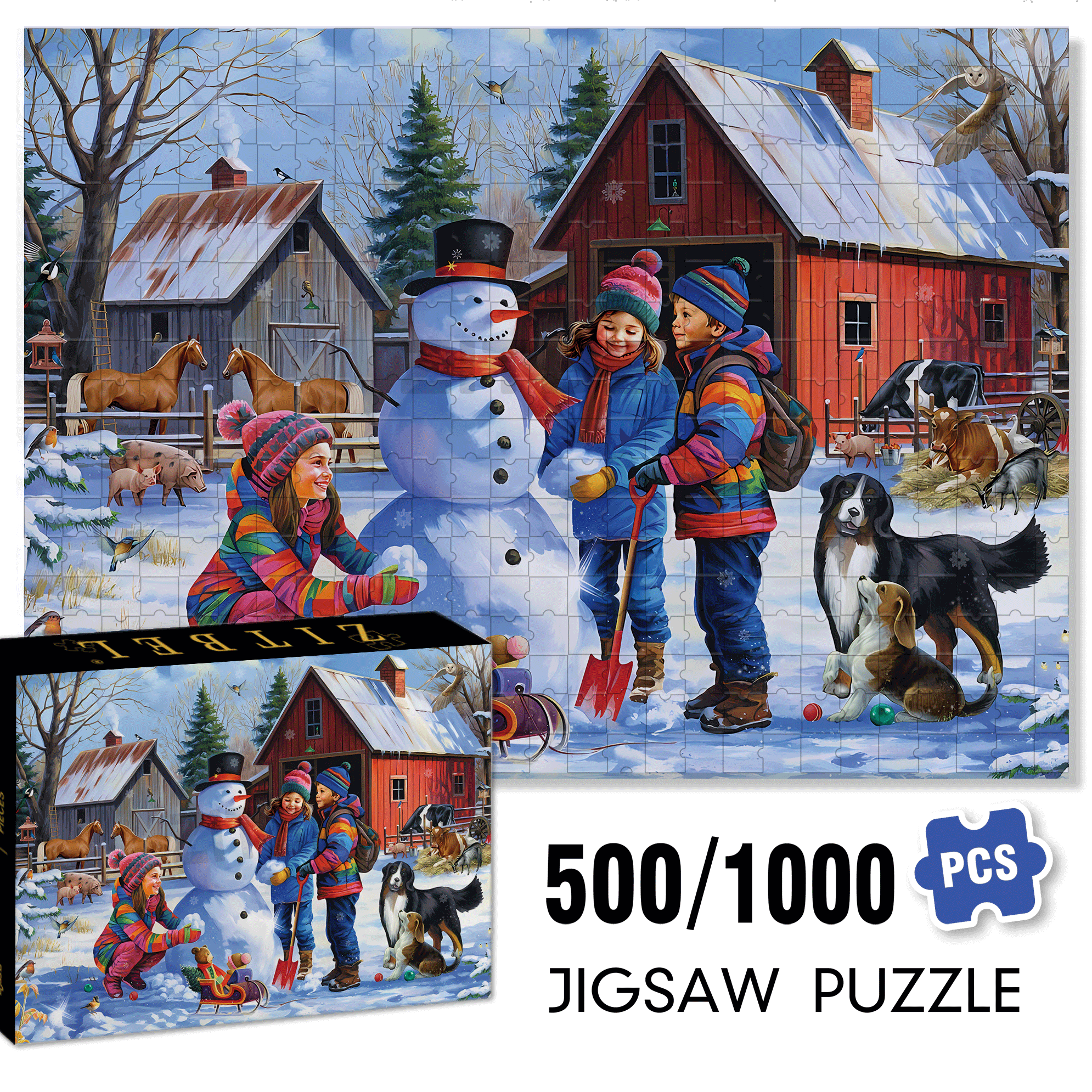 Time To Make A Snowman 500pcs/1000pcs Jigsaw Puzzle, Scratch-Resistant, Interactive Family Game & Brain-Boosting DIY Decor, Perfect for Halloween, Christmas & New Year Gifts, Family Puzzle Game