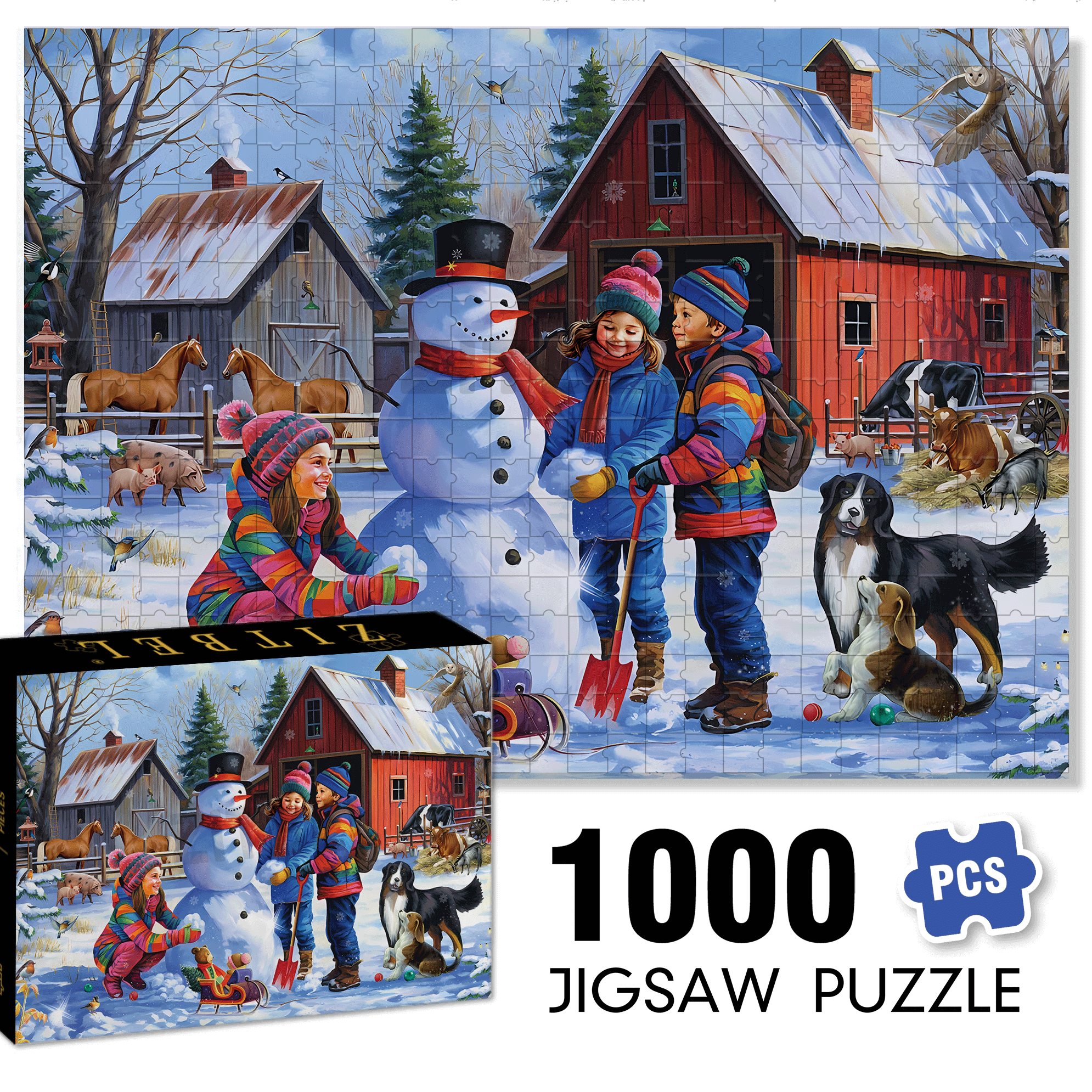 Time To Make A Snowman 500pcs/1000pcs Jigsaw Puzzle, Scratch-Resistant, Interactive Family Game & Brain-Boosting DIY Decor, Perfect for Halloween, Christmas & New Year Gifts, Family Puzzle Game