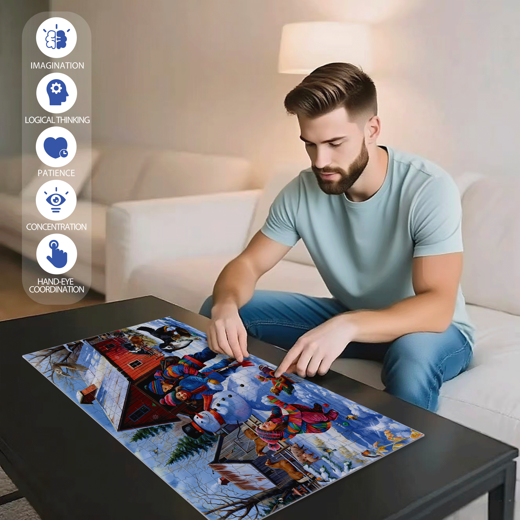 Time To Make A Snowman 500pcs/1000pcs Jigsaw Puzzle, Scratch-Resistant, Interactive Family Game & Brain-Boosting DIY Decor, Perfect for Halloween, Christmas & New Year Gifts, Family Puzzle Game