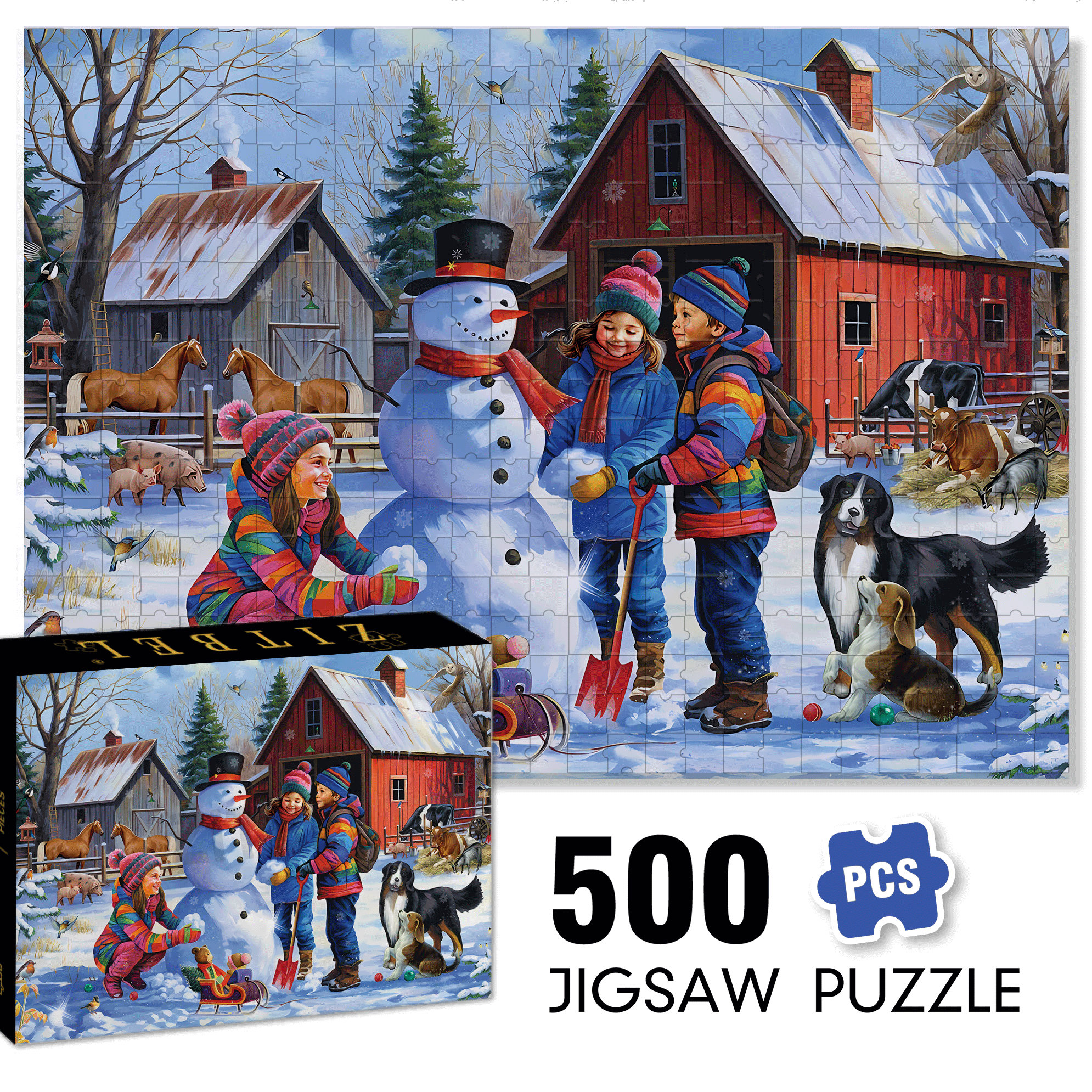 Time To Make A Snowman 500pcs/1000pcs Jigsaw Puzzle, Scratch-Resistant, Interactive Family Game & Brain-Boosting DIY Decor, Perfect for Halloween, Christmas & New Year Gifts, Family Puzzle Game