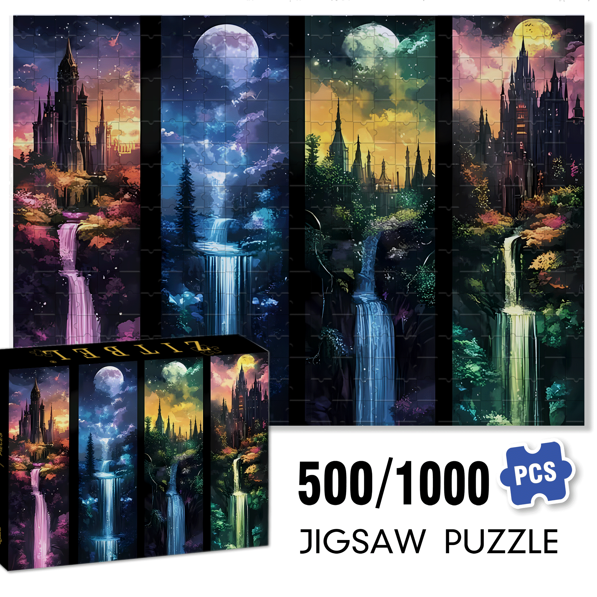 Waterfalls Full Drill Round Gem 500pcs/1000pcs Jigsaw Puzzle, Scratch-Resistant, Interactive Family Game & Brain-Boosting DIY Decor, Perfect for Halloween, Christmas & New Year Gifts, Family Puzzle Game