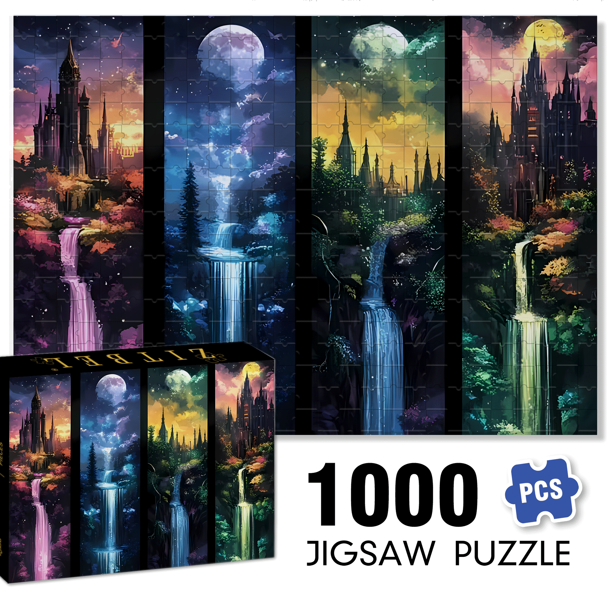 Waterfalls Full Drill Round Gem 500pcs/1000pcs Jigsaw Puzzle, Scratch-Resistant, Interactive Family Game & Brain-Boosting DIY Decor, Perfect for Halloween, Christmas & New Year Gifts, Family Puzzle Game