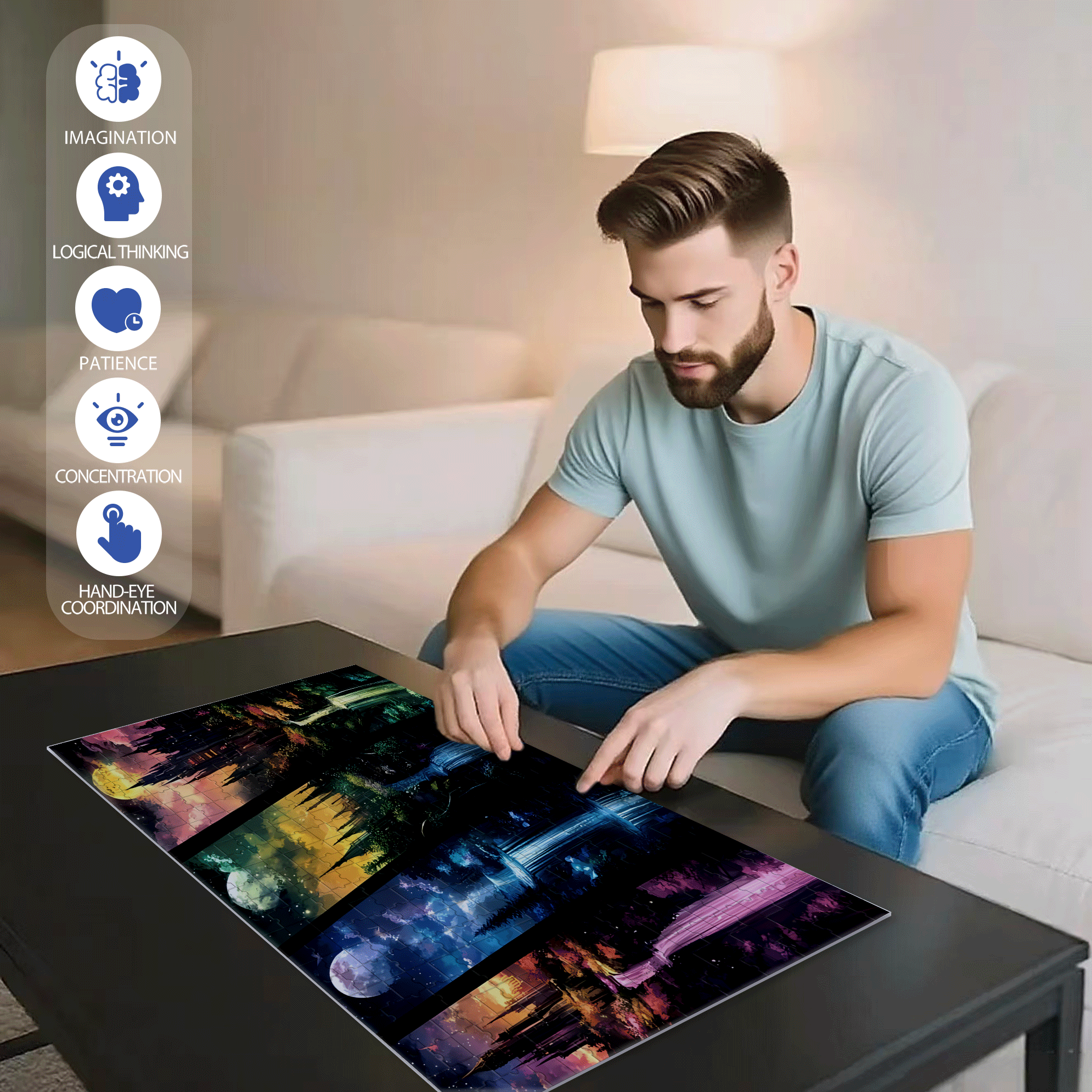 Waterfalls Full Drill Round Gem 500pcs/1000pcs Jigsaw Puzzle, Scratch-Resistant, Interactive Family Game & Brain-Boosting DIY Decor, Perfect for Halloween, Christmas & New Year Gifts, Family Puzzle Game