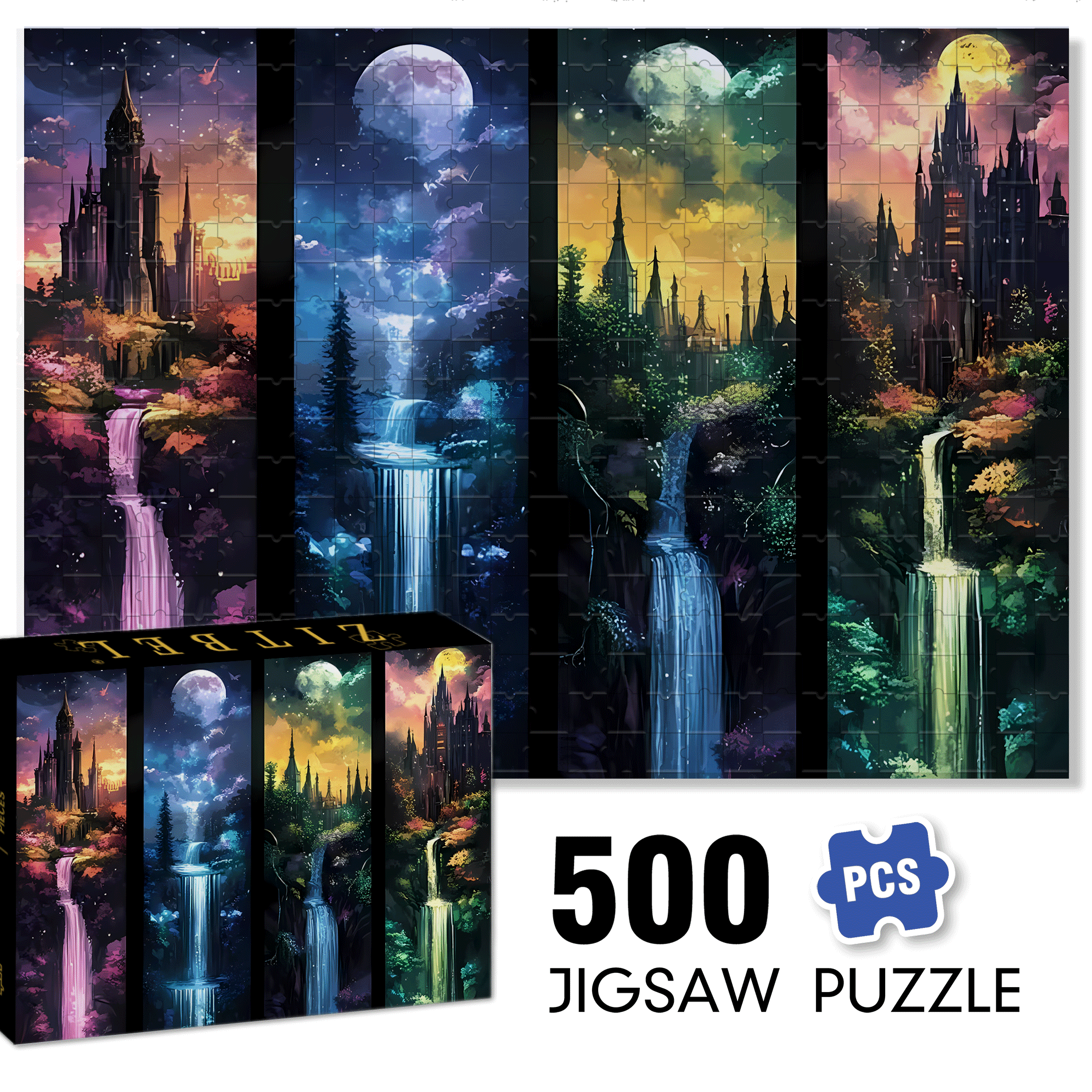 Waterfalls Full Drill Round Gem 500pcs/1000pcs Jigsaw Puzzle, Scratch-Resistant, Interactive Family Game & Brain-Boosting DIY Decor, Perfect for Halloween, Christmas & New Year Gifts, Family Puzzle Game