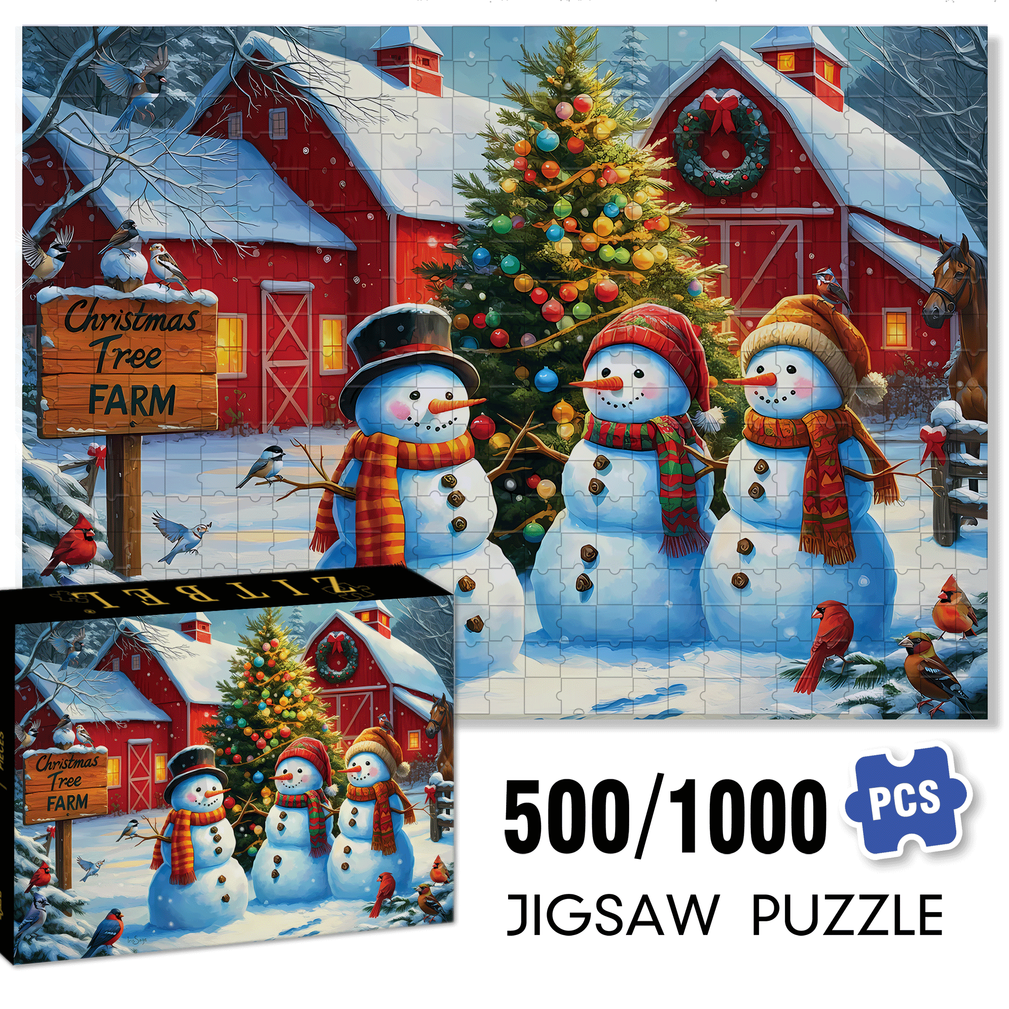 Winter Wonderland Tree Farm 500pcs/1000pcs Jigsaw Puzzle, Scratch-Resistant, Interactive Family Game & Brain-Boosting DIY Decor, Perfect for Halloween, Christmas & New Year Gifts, Family Puzzle Game