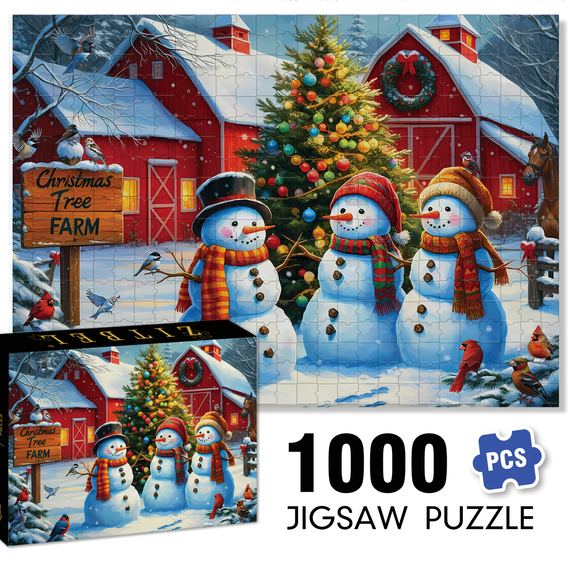 Winter Wonderland Tree Farm 500pcs/1000pcs Jigsaw Puzzle, Scratch-Resistant, Interactive Family Game & Brain-Boosting DIY Decor, Perfect for Halloween, Christmas & New Year Gifts, Family Puzzle Game