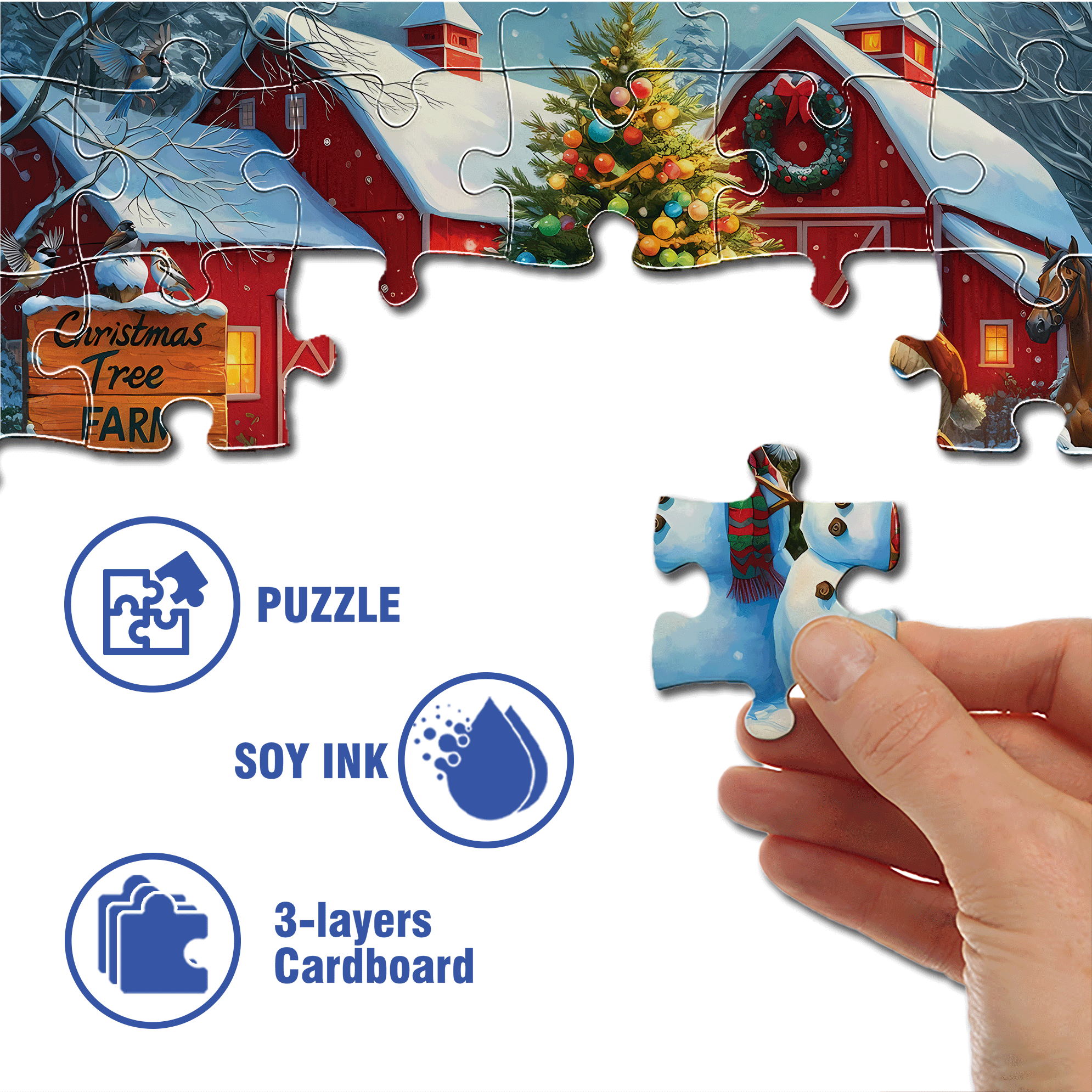 Winter Wonderland Tree Farm 500pcs/1000pcs Jigsaw Puzzle, Scratch-Resistant, Interactive Family Game & Brain-Boosting DIY Decor, Perfect for Halloween, Christmas & New Year Gifts, Family Puzzle Game