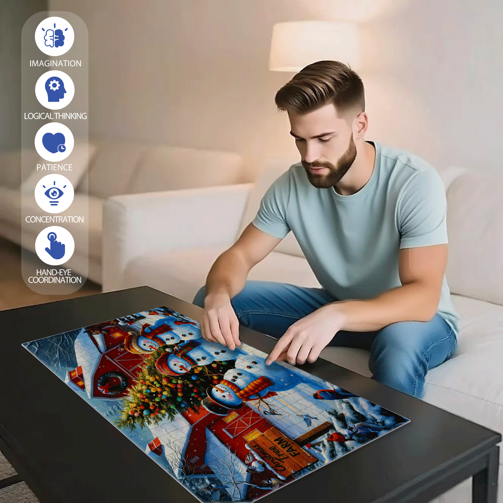 Winter Wonderland Tree Farm 500pcs/1000pcs Jigsaw Puzzle, Scratch-Resistant, Interactive Family Game & Brain-Boosting DIY Decor, Perfect for Halloween, Christmas & New Year Gifts, Family Puzzle Game