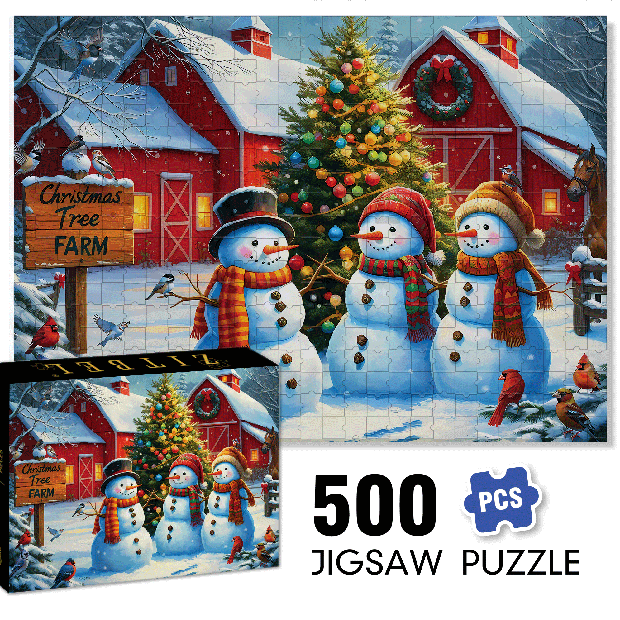 Winter Wonderland Tree Farm 500pcs/1000pcs Jigsaw Puzzle, Scratch-Resistant, Interactive Family Game & Brain-Boosting DIY Decor, Perfect for Halloween, Christmas & New Year Gifts, Family Puzzle Game