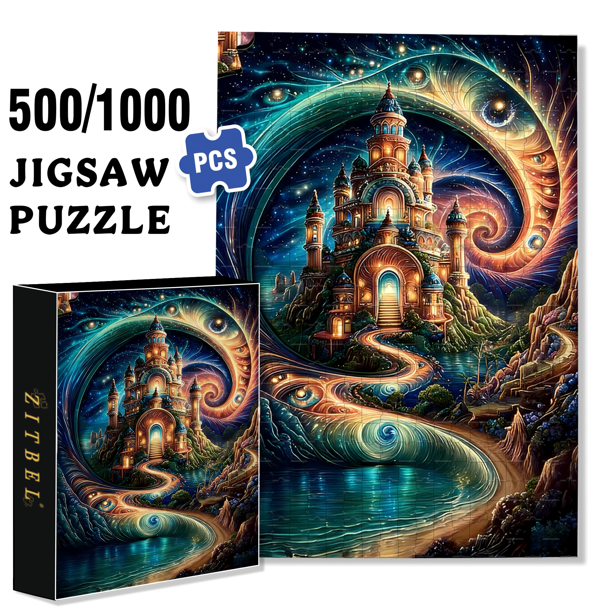 A Fantasy Castle 500pcs/1000pcs Jigsaw Puzzle, Scratch-Resistant, Interactive Family Game & Brain-Boosting DIY Decor, Perfect for Halloween, Christmas & New Year Gifts, Family Puzzle Game