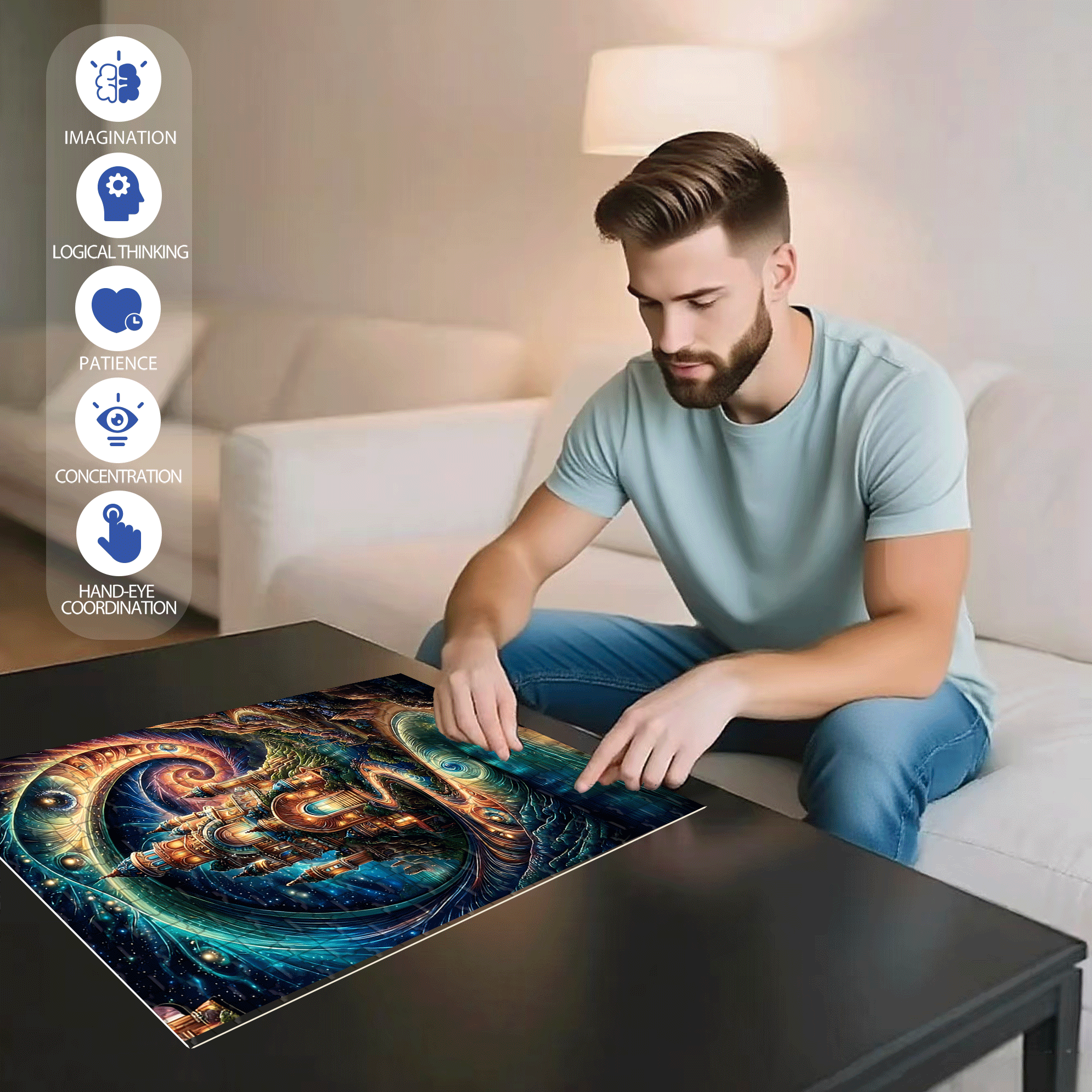 A Fantasy Castle 500pcs/1000pcs Jigsaw Puzzle, Scratch-Resistant, Interactive Family Game & Brain-Boosting DIY Decor, Perfect for Halloween, Christmas & New Year Gifts, Family Puzzle Game