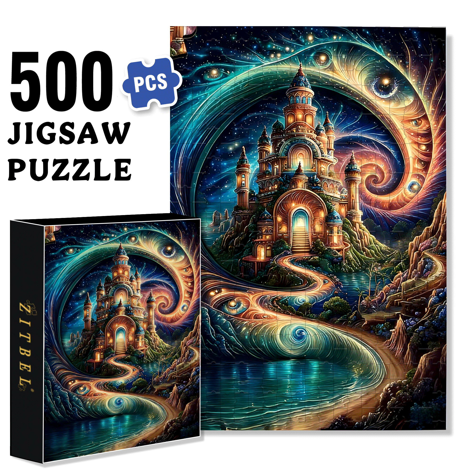 A Fantasy Castle 500pcs/1000pcs Jigsaw Puzzle, Scratch-Resistant, Interactive Family Game & Brain-Boosting DIY Decor, Perfect for Halloween, Christmas & New Year Gifts, Family Puzzle Game