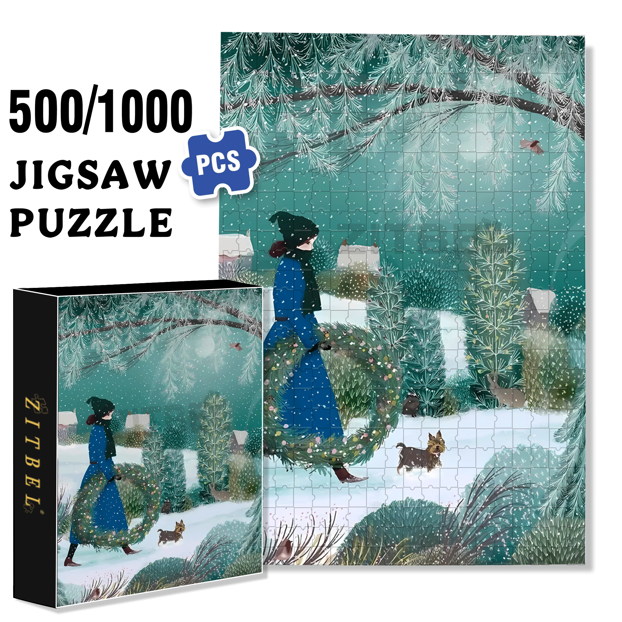 A Small Forest In Winter 500pcs/1000pcs Jigsaw Puzzle, Scratch-Resistant, Interactive Family Game & Brain-Boosting DIY Decor, Perfect for Halloween, Christmas & New Year Gifts, Family Puzzle Game