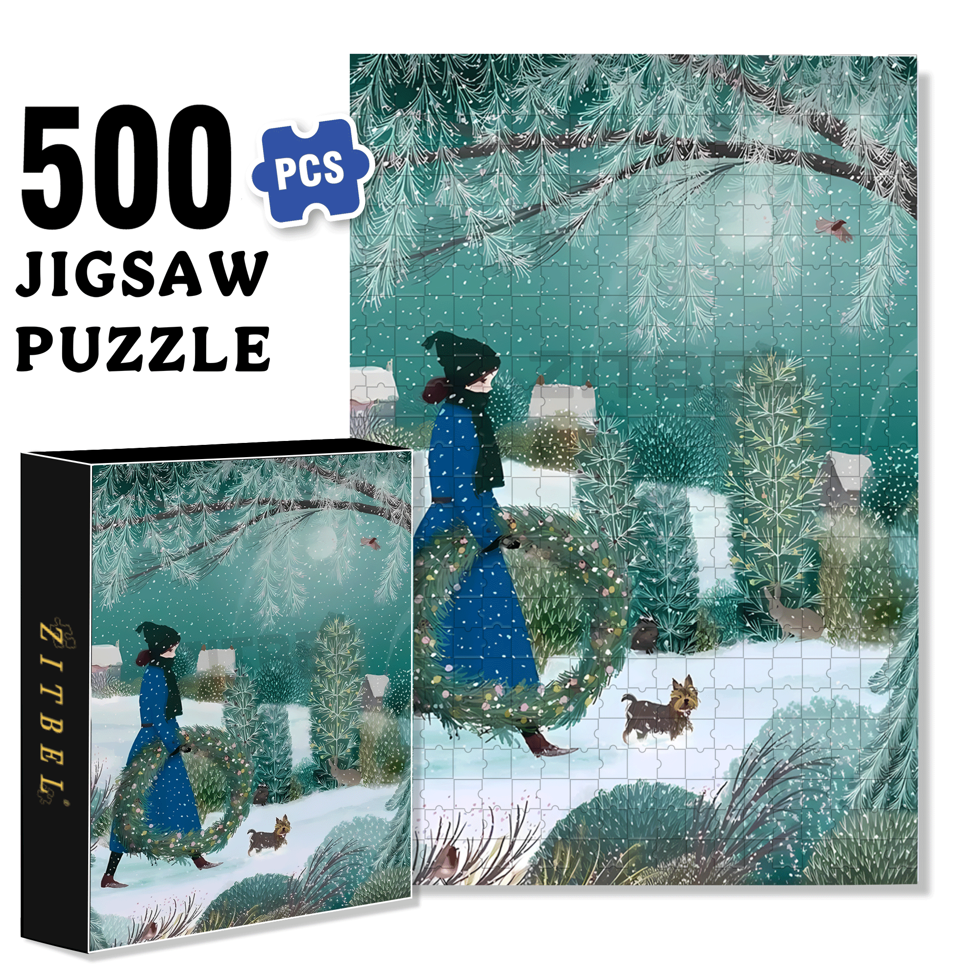A Small Forest In Winter 500pcs/1000pcs Jigsaw Puzzle, Scratch-Resistant, Interactive Family Game & Brain-Boosting DIY Decor, Perfect for Halloween, Christmas & New Year Gifts, Family Puzzle Game