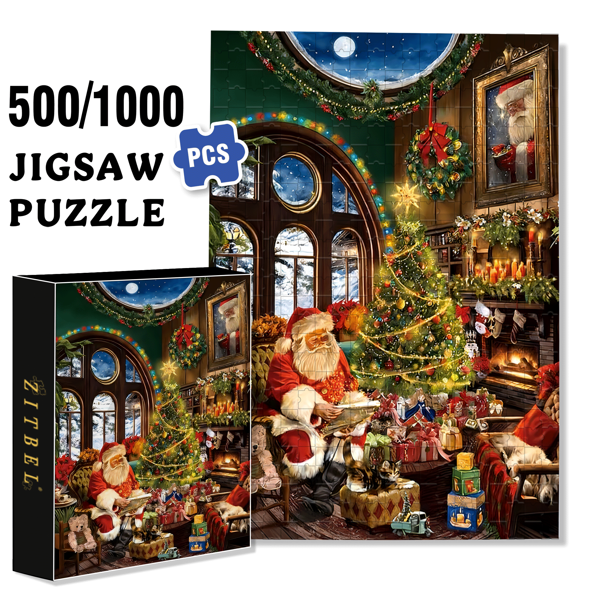 A Warm And Cozy Christmas Eve 500pcs/1000pcs Jigsaw Puzzle, Scratch-Resistant, Interactive Family Game & Brain-Boosting DIY Decor, Perfect for Halloween, Christmas & New Year Gifts, Family Puzzle Game