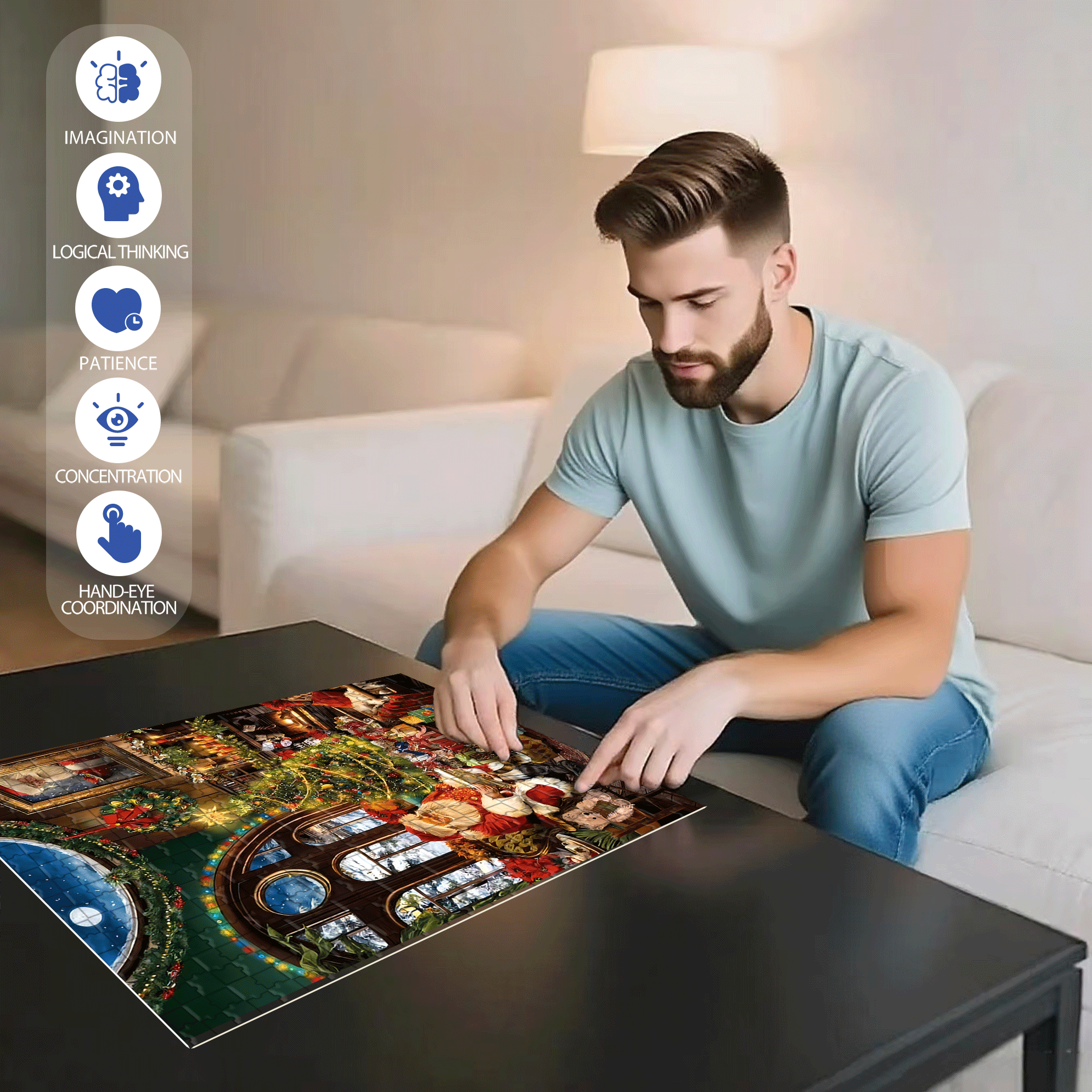 A Warm And Cozy Christmas Eve 500pcs/1000pcs Jigsaw Puzzle, Scratch-Resistant, Interactive Family Game & Brain-Boosting DIY Decor, Perfect for Halloween, Christmas & New Year Gifts, Family Puzzle Game