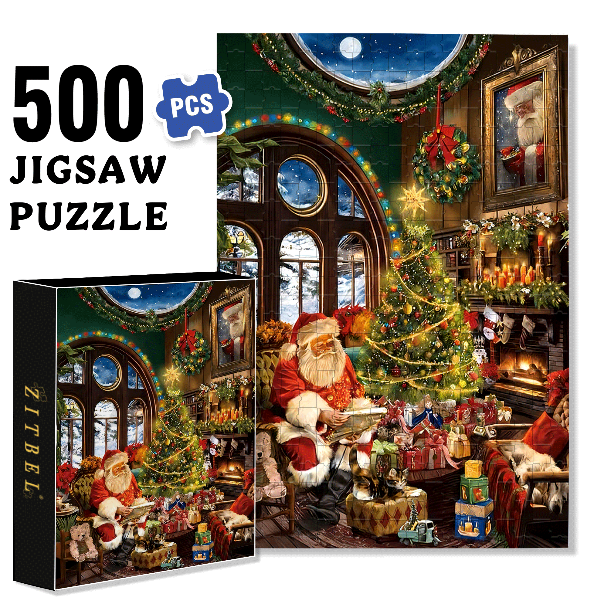 A Warm And Cozy Christmas Eve 500pcs/1000pcs Jigsaw Puzzle, Scratch-Resistant, Interactive Family Game & Brain-Boosting DIY Decor, Perfect for Halloween, Christmas & New Year Gifts, Family Puzzle Game