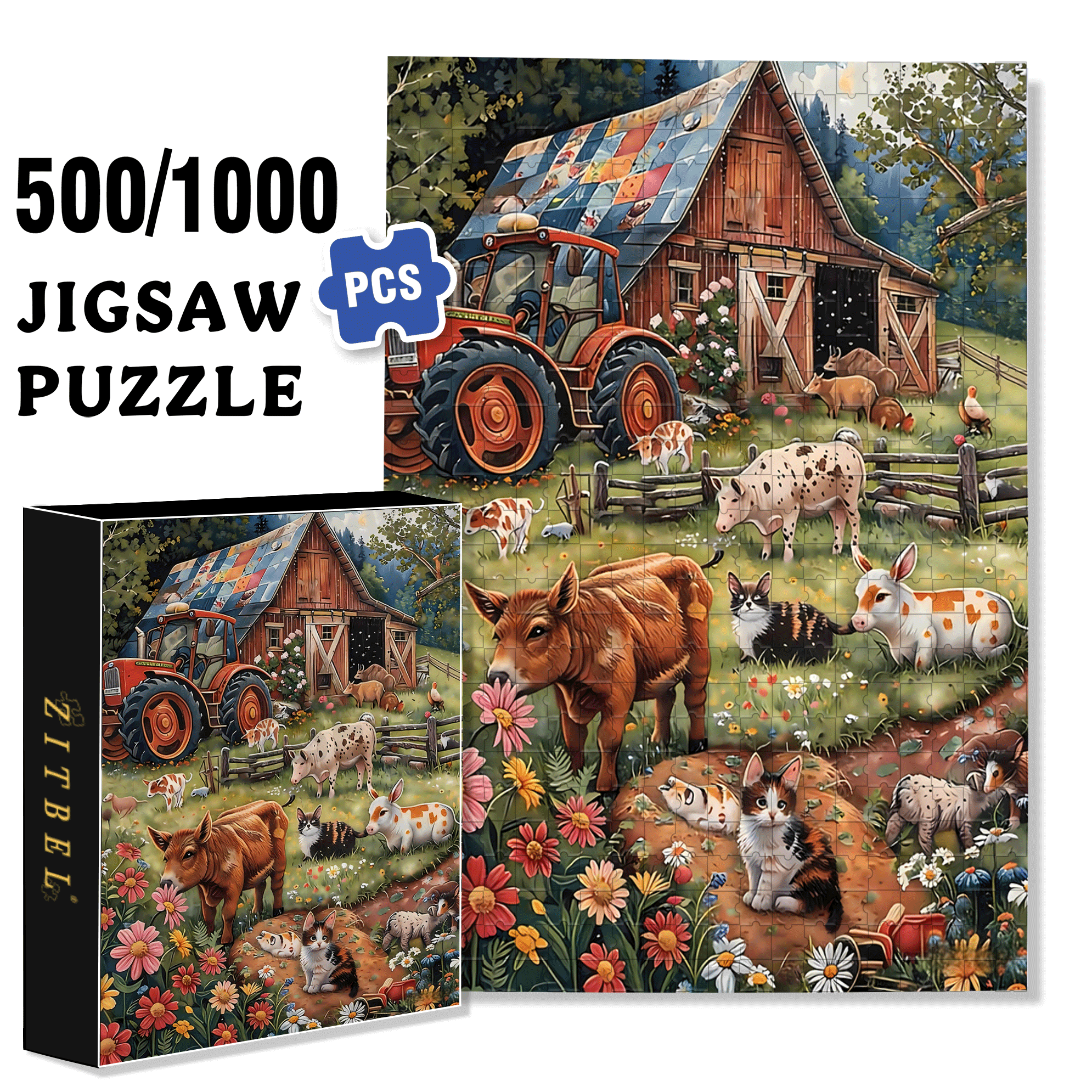 A Warm Farmhouse Style 500pcs/1000pcs Jigsaw Puzzle, Scratch-Resistant, Interactive Family Game & Brain-Boosting DIY Decor, Perfect for Halloween, Christmas & New Year Gifts, Family Puzzle Game
