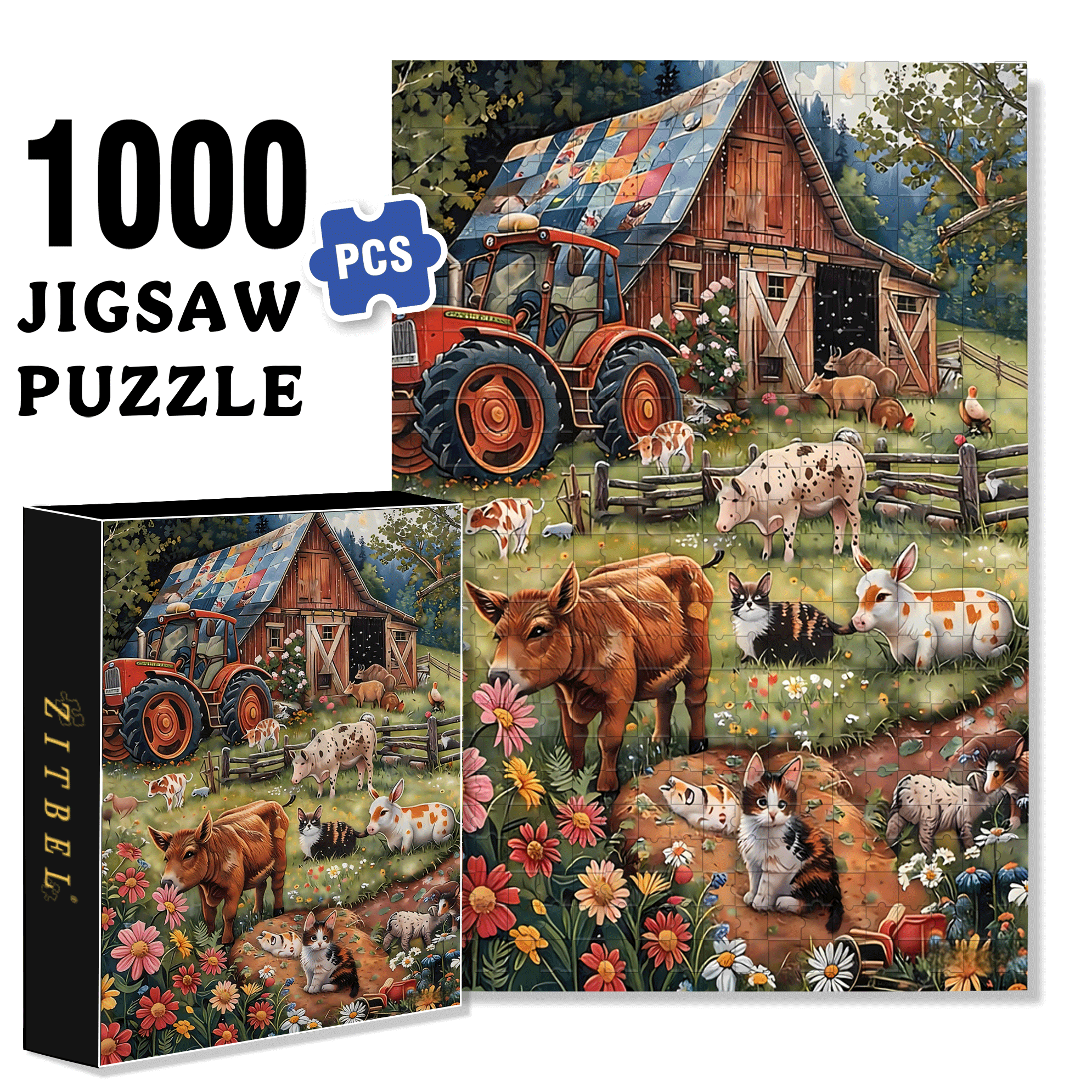 A Warm Farmhouse Style 500pcs/1000pcs Jigsaw Puzzle, Scratch-Resistant, Interactive Family Game & Brain-Boosting DIY Decor, Perfect for Halloween, Christmas & New Year Gifts, Family Puzzle Game