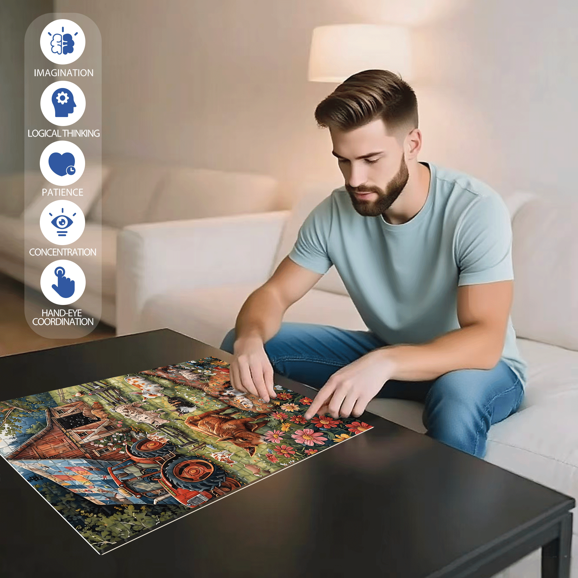 A Warm Farmhouse Style 500pcs/1000pcs Jigsaw Puzzle, Scratch-Resistant, Interactive Family Game & Brain-Boosting DIY Decor, Perfect for Halloween, Christmas & New Year Gifts, Family Puzzle Game