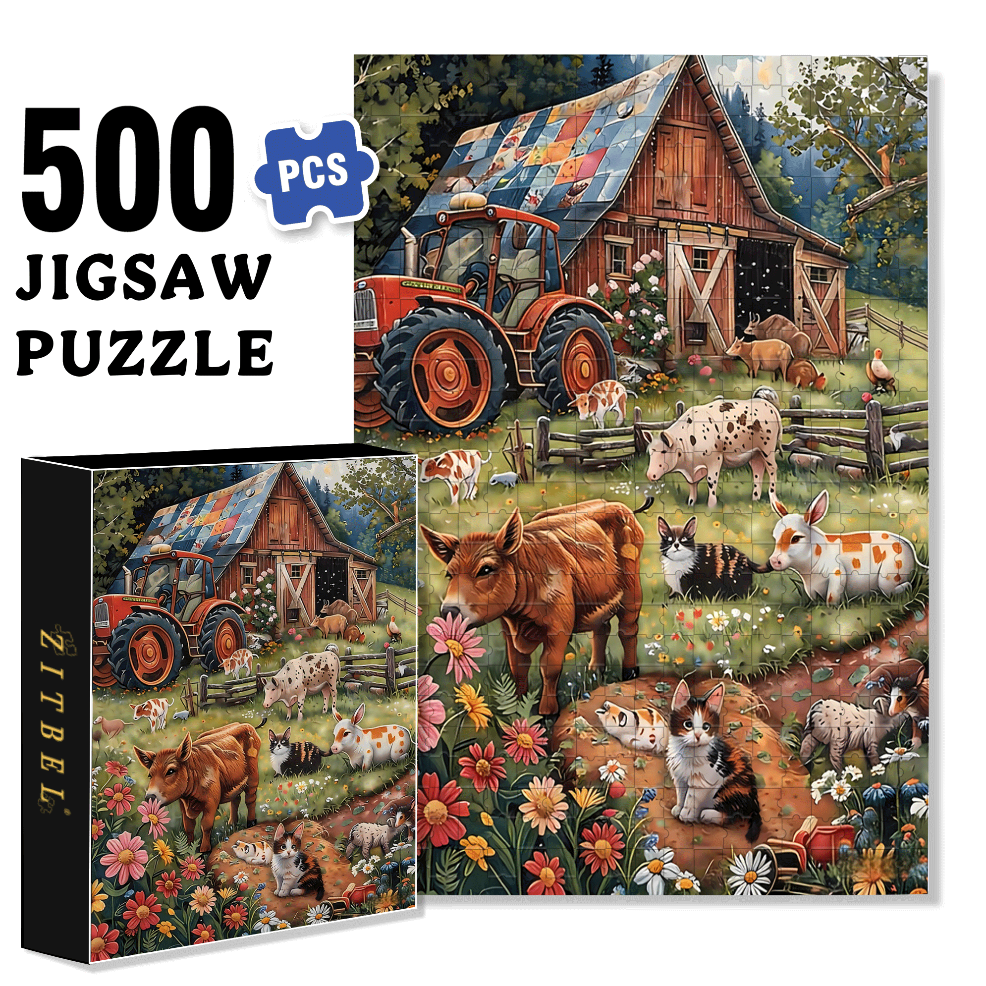 A Warm Farmhouse Style 500pcs/1000pcs Jigsaw Puzzle, Scratch-Resistant, Interactive Family Game & Brain-Boosting DIY Decor, Perfect for Halloween, Christmas & New Year Gifts, Family Puzzle Game