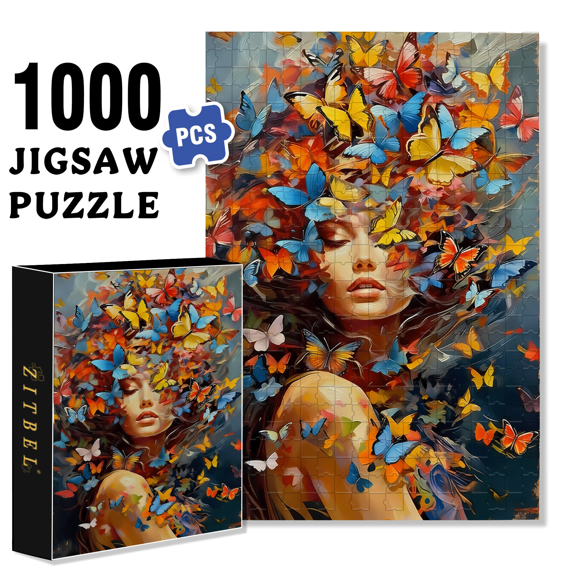 Butterfly & Women 500pcs/1000pcs Jigsaw Puzzle, Scratch-Resistant, Interactive Family Game & Brain-Boosting DIY Decor, Perfect for Halloween, Christmas & New Year Gifts, Family Puzzle Game