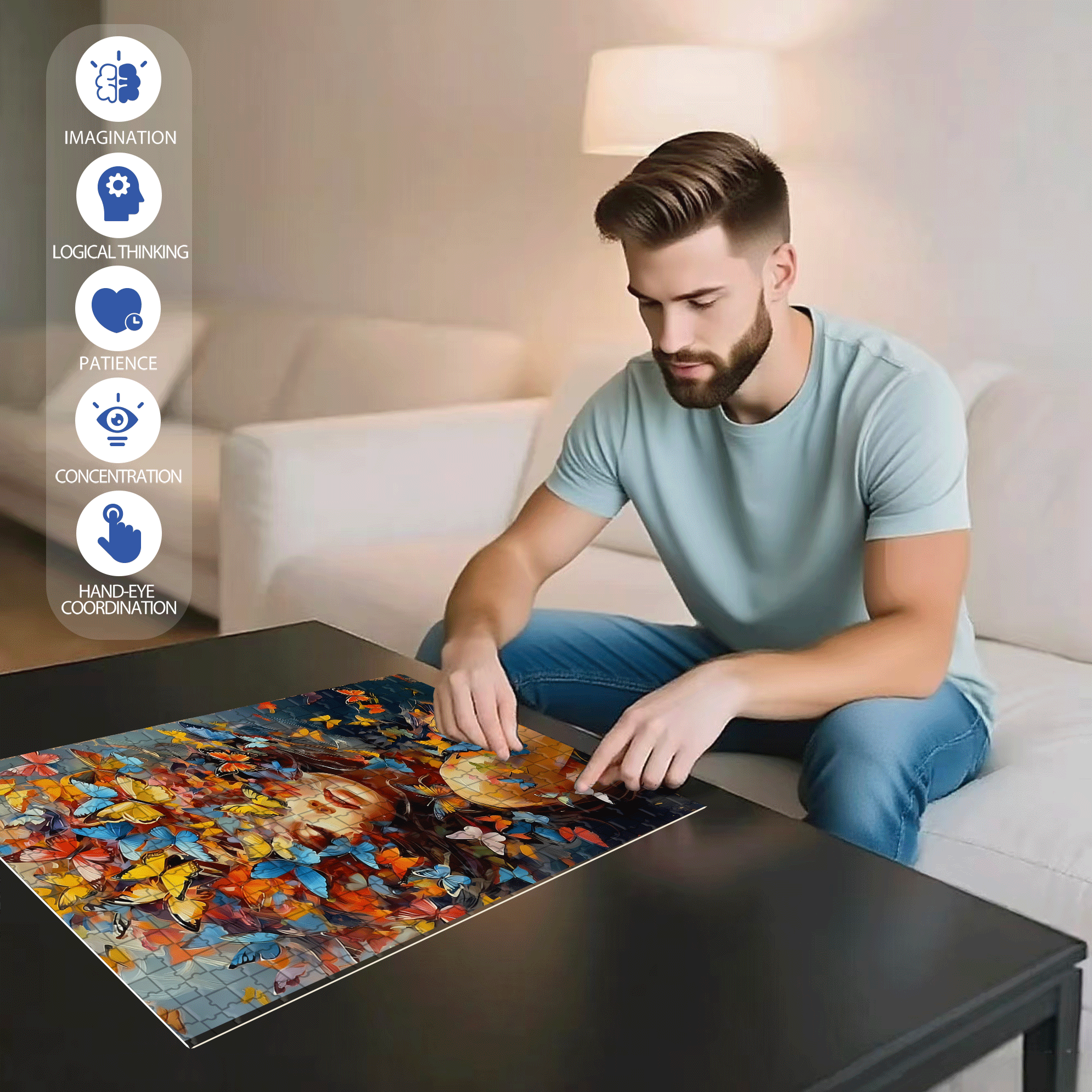 Butterfly & Women 500pcs/1000pcs Jigsaw Puzzle, Scratch-Resistant, Interactive Family Game & Brain-Boosting DIY Decor, Perfect for Halloween, Christmas & New Year Gifts, Family Puzzle Game