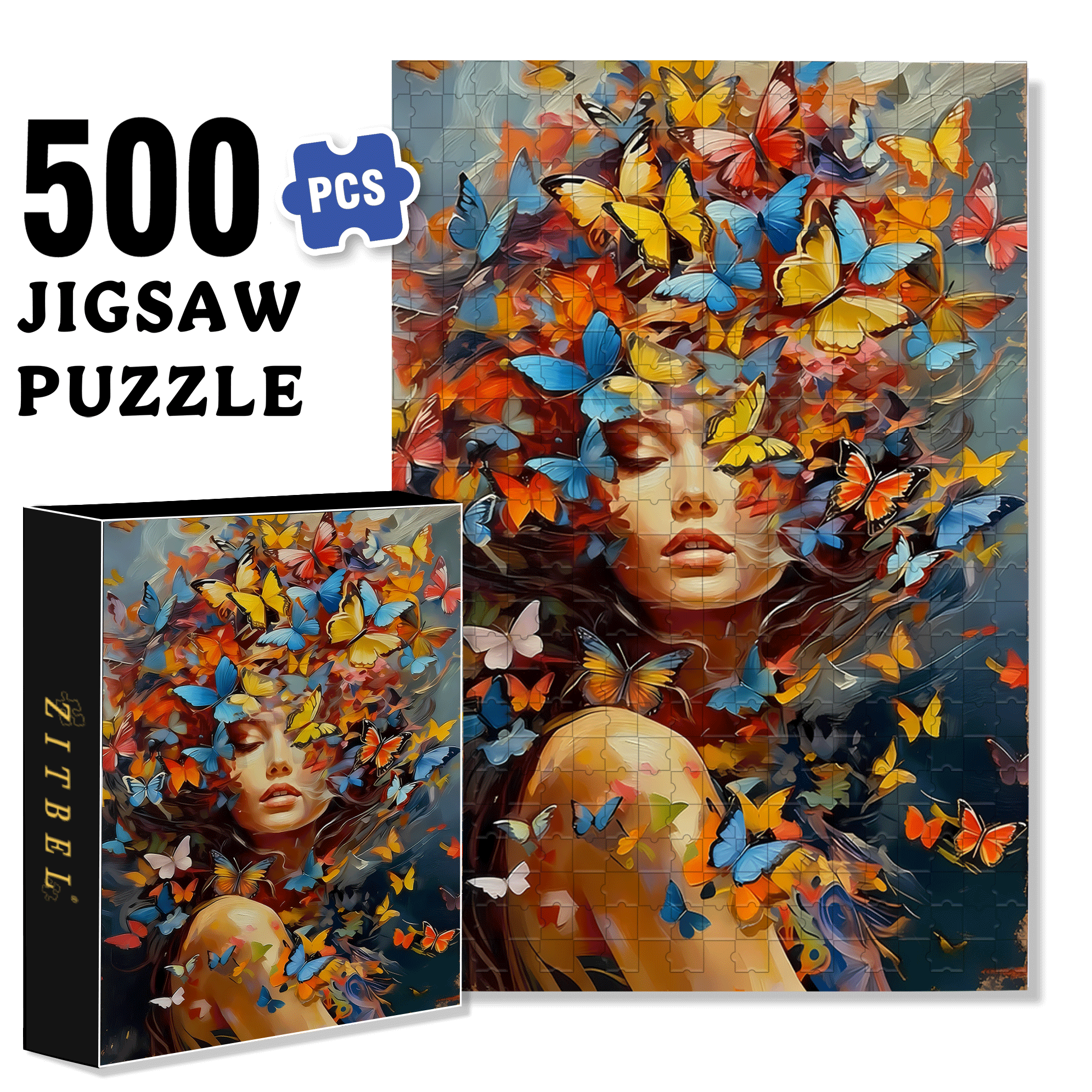 Butterfly & Women 500pcs/1000pcs Jigsaw Puzzle, Scratch-Resistant, Interactive Family Game & Brain-Boosting DIY Decor, Perfect for Halloween, Christmas & New Year Gifts, Family Puzzle Game