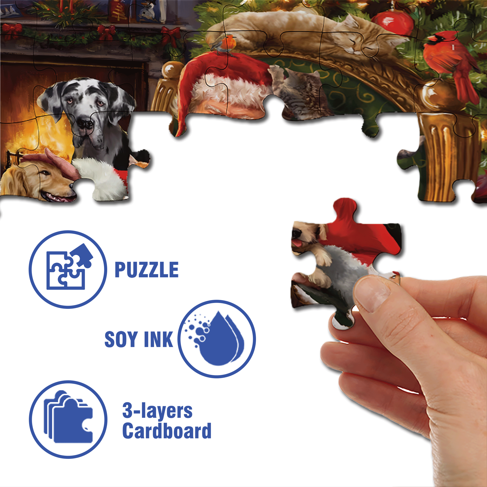 Christmas Party For Pets 500pcs/1000pcs Jigsaw Puzzle, Scratch-Resistant, Interactive Family Game & Brain-Boosting DIY Decor, Perfect for Halloween, Christmas & New Year Gifts, Family Puzzle Game