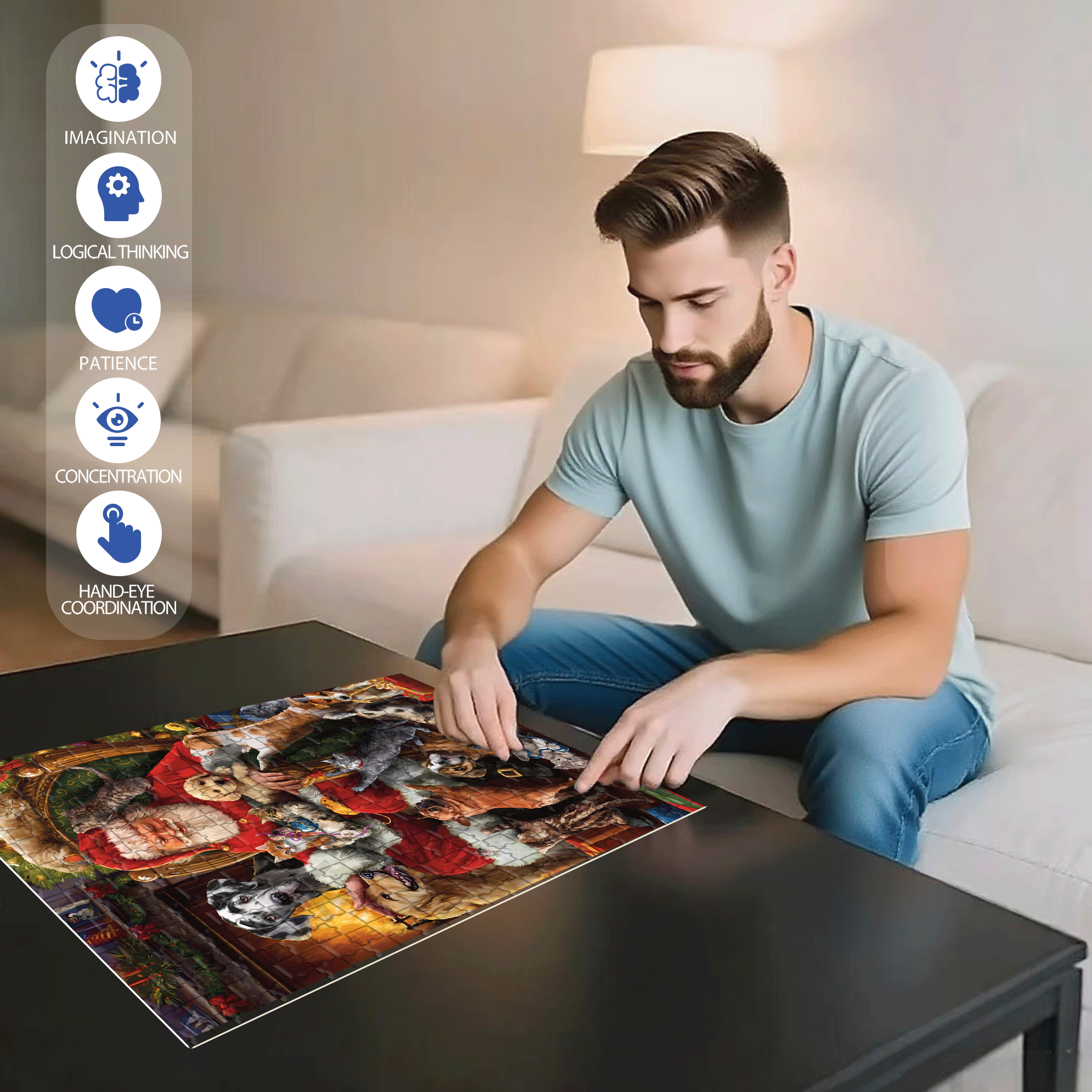 Christmas Party For Pets 500pcs/1000pcs Jigsaw Puzzle, Scratch-Resistant, Interactive Family Game & Brain-Boosting DIY Decor, Perfect for Halloween, Christmas & New Year Gifts, Family Puzzle Game