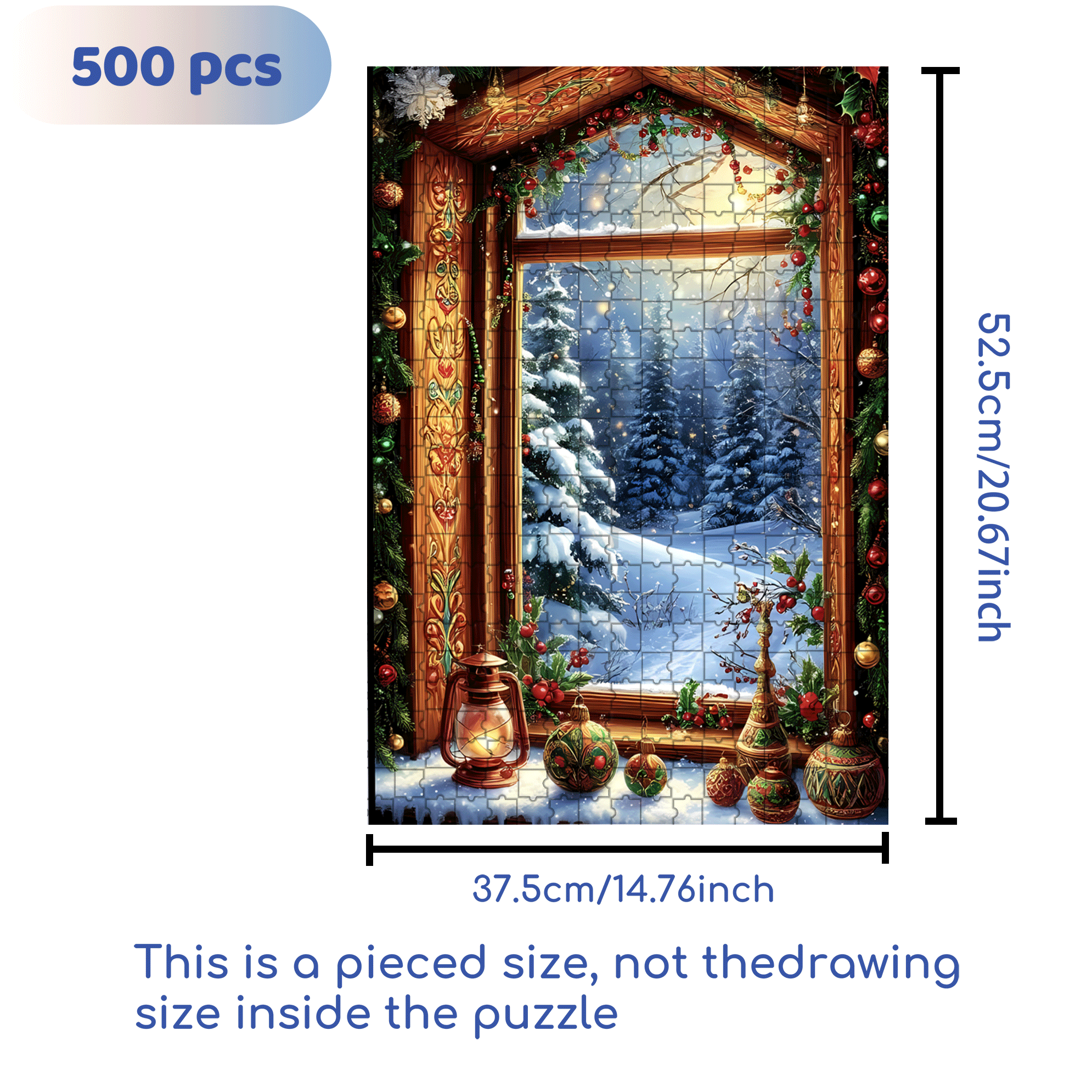 Christmas Snow Scene Window View 500pcs/1000pcs Jigsaw Puzzle, Scratch-Resistant, Interactive Family Game & Brain-Boosting DIY Decor, Perfect for Halloween, Christmas & New Year Gifts, Family Puzzle Game