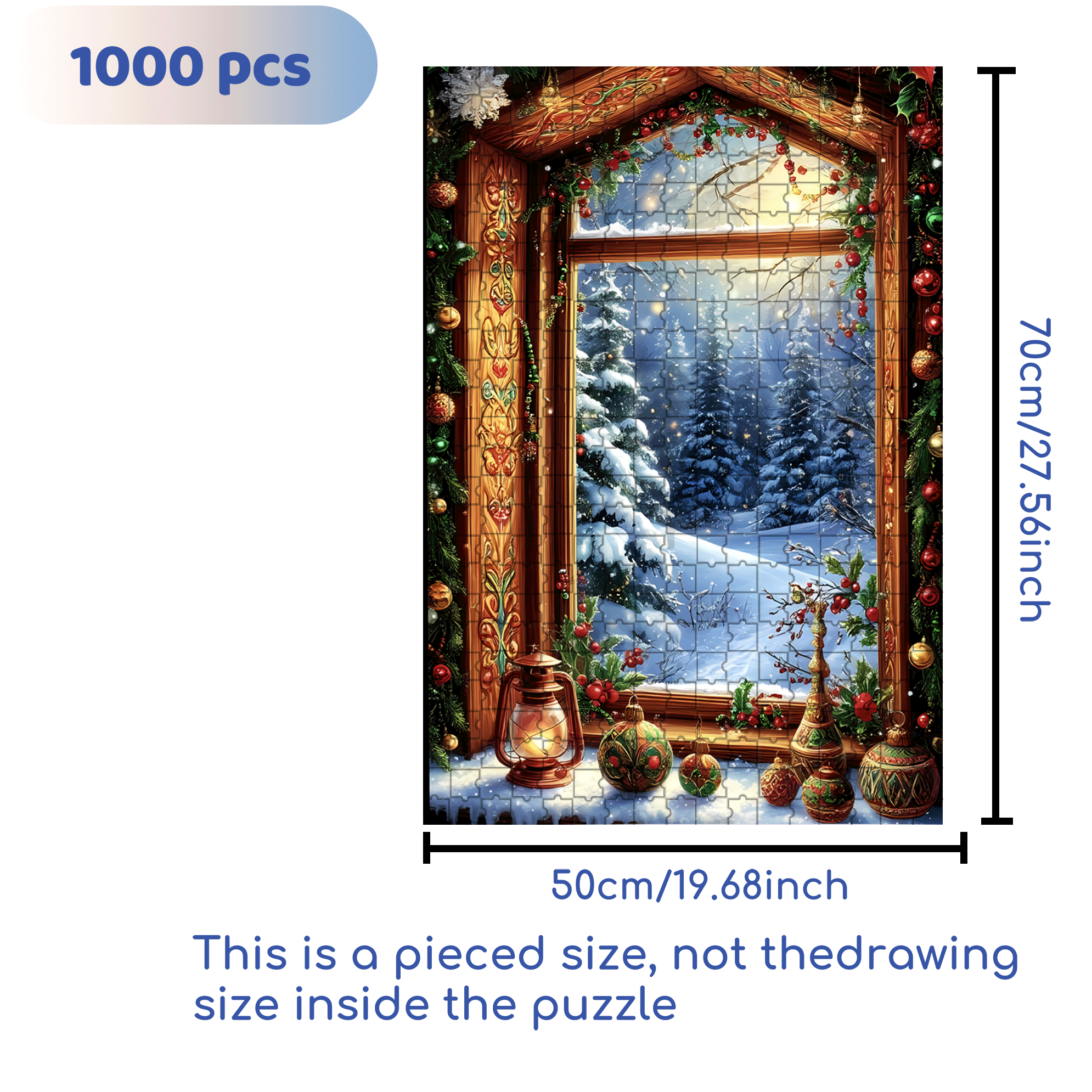 Christmas Snow Scene Window View 500pcs/1000pcs Jigsaw Puzzle, Scratch-Resistant, Interactive Family Game & Brain-Boosting DIY Decor, Perfect for Halloween, Christmas & New Year Gifts, Family Puzzle Game