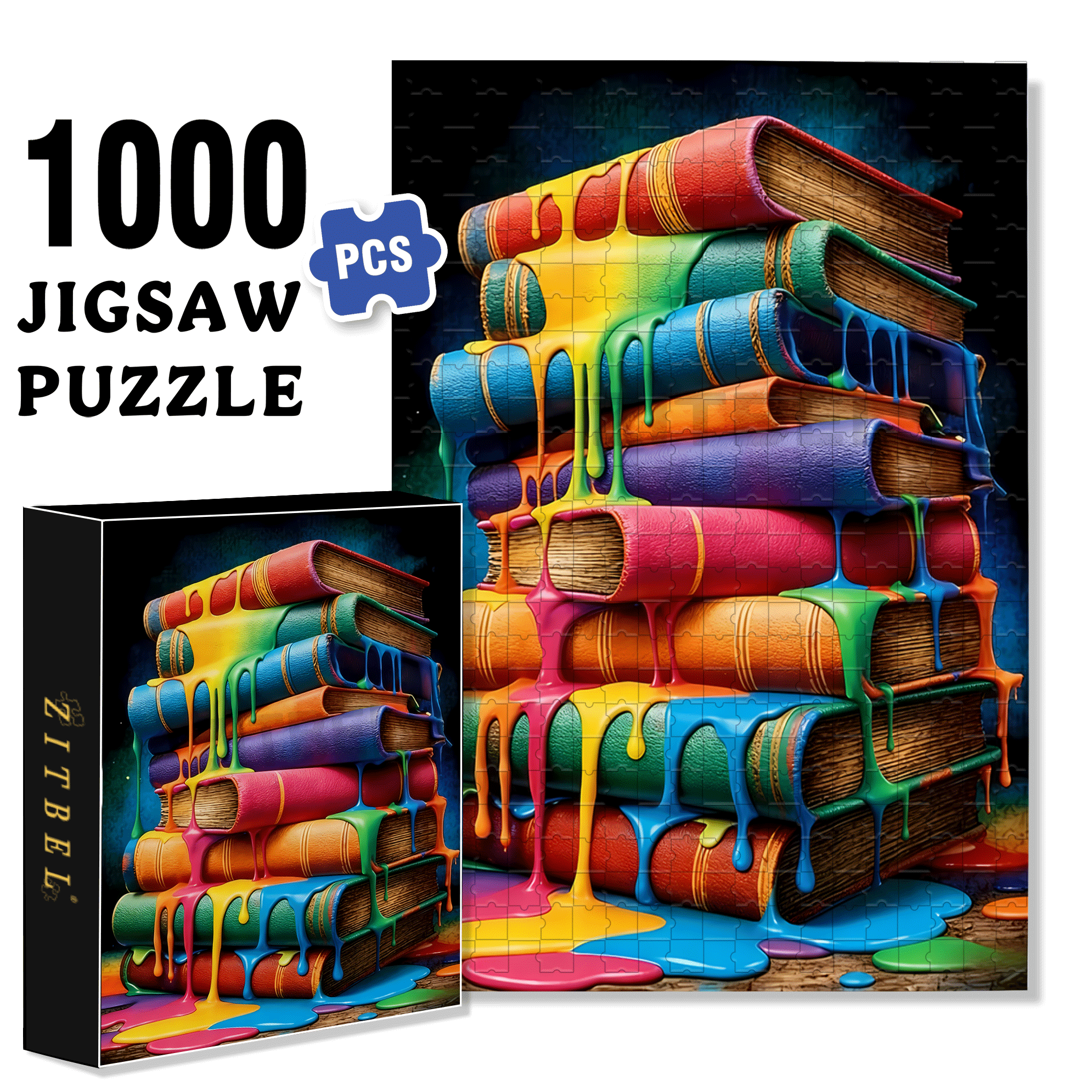Colorful Book Stack 500pcs/1000pcs Jigsaw Puzzle, Scratch-Resistant, Interactive Family Game & Brain-Boosting DIY Decor, Perfect for Halloween, Christmas & New Year Gifts, Family Puzzle Game
