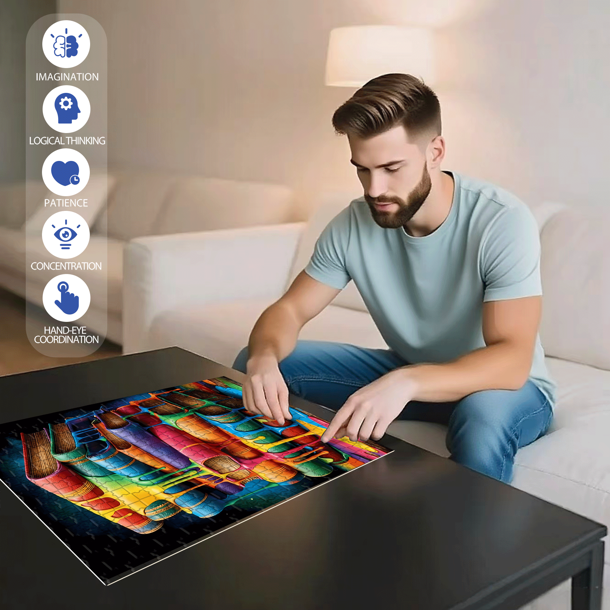 Colorful Book Stack 500pcs/1000pcs Jigsaw Puzzle, Scratch-Resistant, Interactive Family Game & Brain-Boosting DIY Decor, Perfect for Halloween, Christmas & New Year Gifts, Family Puzzle Game