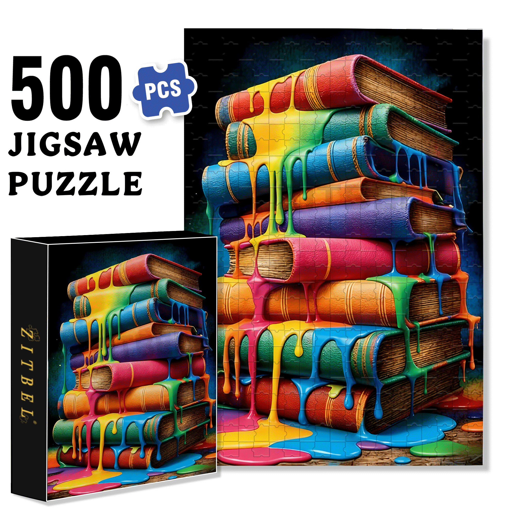 Colorful Book Stack 500pcs/1000pcs Jigsaw Puzzle, Scratch-Resistant, Interactive Family Game & Brain-Boosting DIY Decor, Perfect for Halloween, Christmas & New Year Gifts, Family Puzzle Game