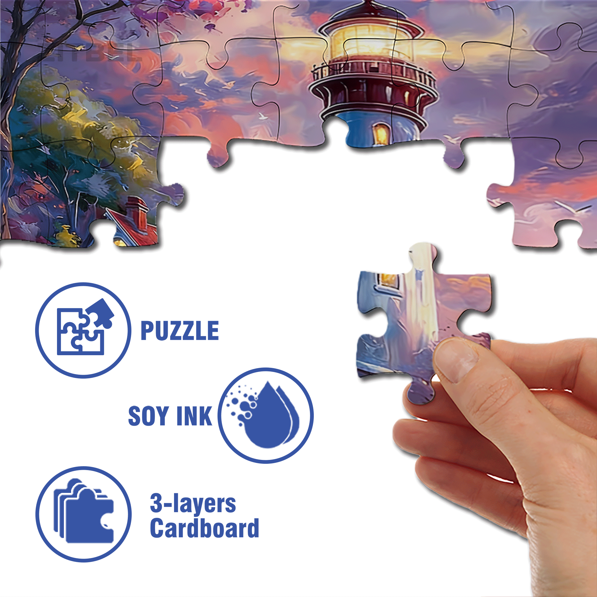 Colorful Lighthouse Coast 500pcs/1000pcs Jigsaw Puzzle, Scratch-Resistant, Interactive Family Game & Brain-Boosting DIY Decor, Perfect for Halloween, Christmas & New Year Gifts, Family Puzzle Game