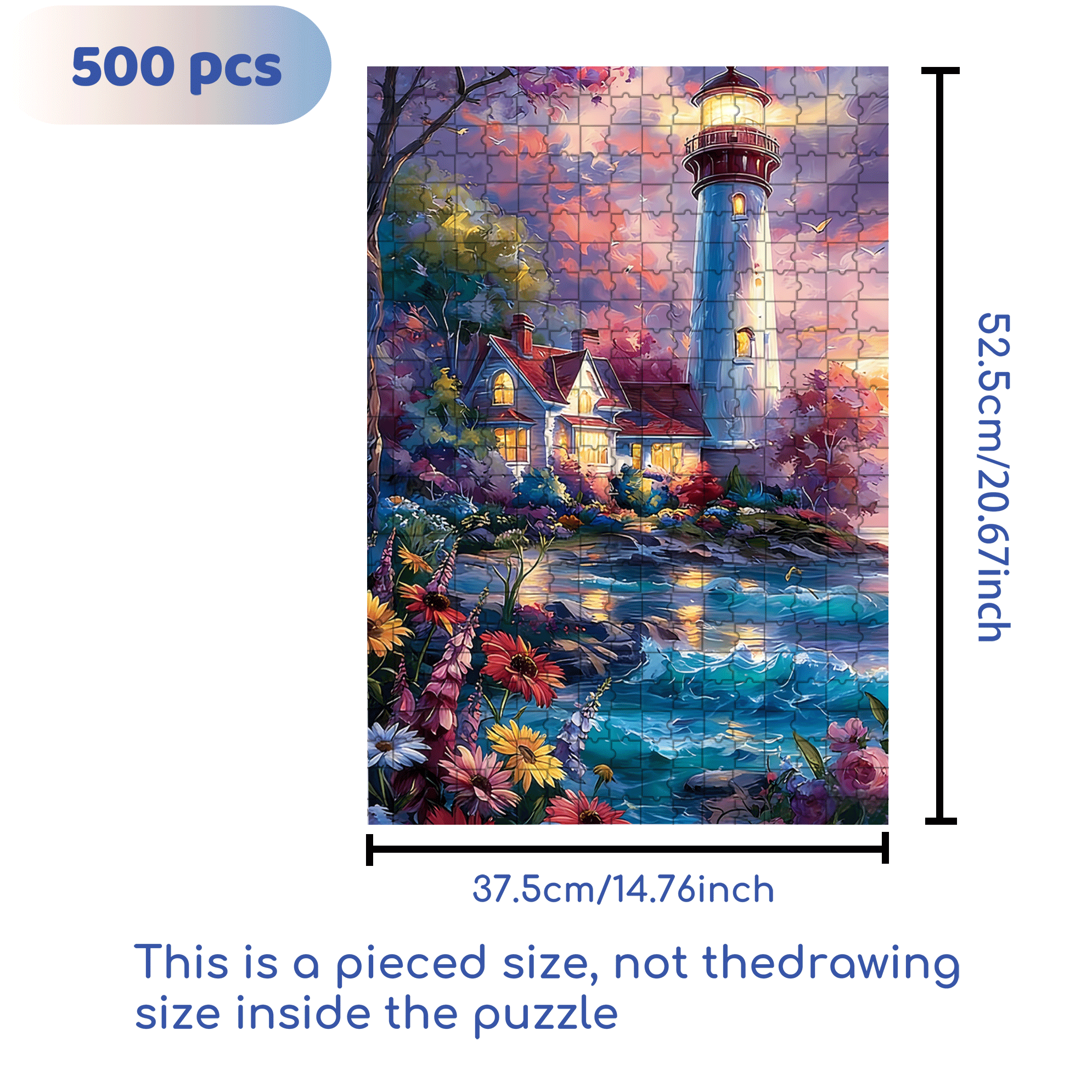 Colorful Lighthouse Coast 500pcs/1000pcs Jigsaw Puzzle, Scratch-Resistant, Interactive Family Game & Brain-Boosting DIY Decor, Perfect for Halloween, Christmas & New Year Gifts, Family Puzzle Game