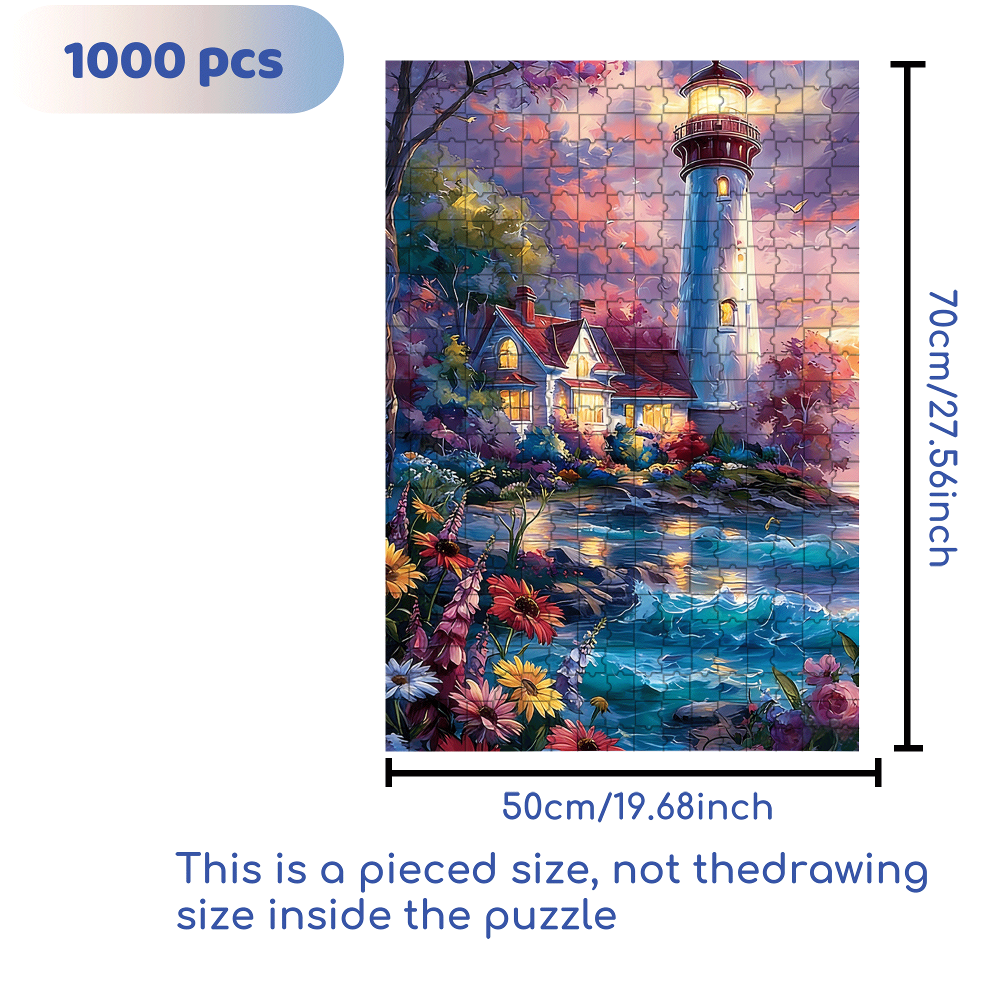 Colorful Lighthouse Coast 500pcs/1000pcs Jigsaw Puzzle, Scratch-Resistant, Interactive Family Game & Brain-Boosting DIY Decor, Perfect for Halloween, Christmas & New Year Gifts, Family Puzzle Game