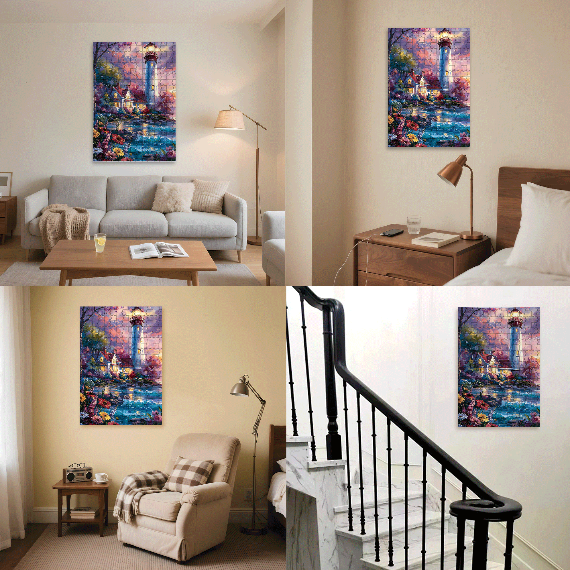 Colorful Lighthouse Coast 500pcs/1000pcs Jigsaw Puzzle, Scratch-Resistant, Interactive Family Game & Brain-Boosting DIY Decor, Perfect for Halloween, Christmas & New Year Gifts, Family Puzzle Game