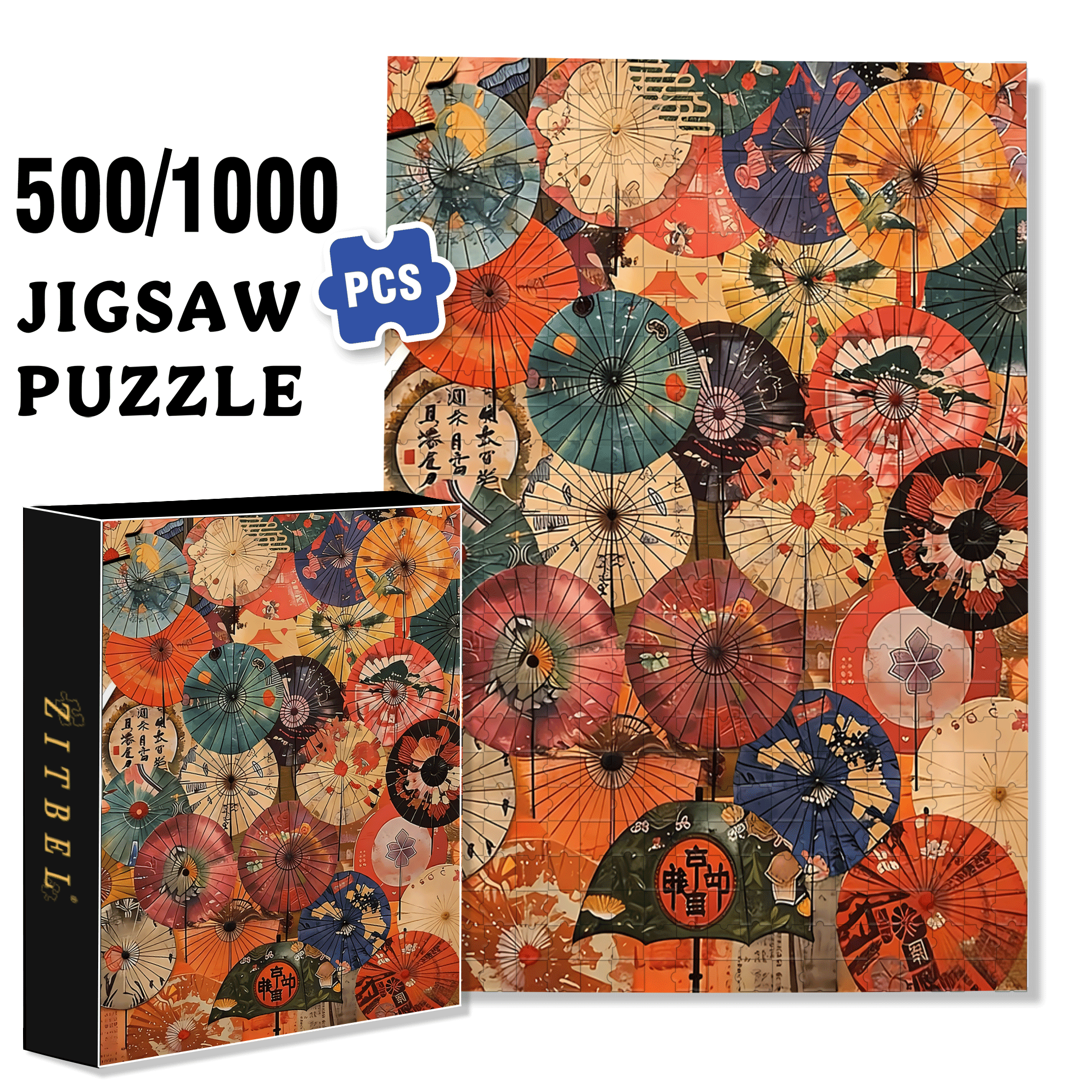 Colorful Oiled Paper Umbrella 500pcs/1000pcs Jigsaw Puzzle, Scratch-Resistant, Interactive Family Game & Brain-Boosting DIY Decor, Perfect for Halloween, Christmas & New Year Gifts, Family Puzzle Game