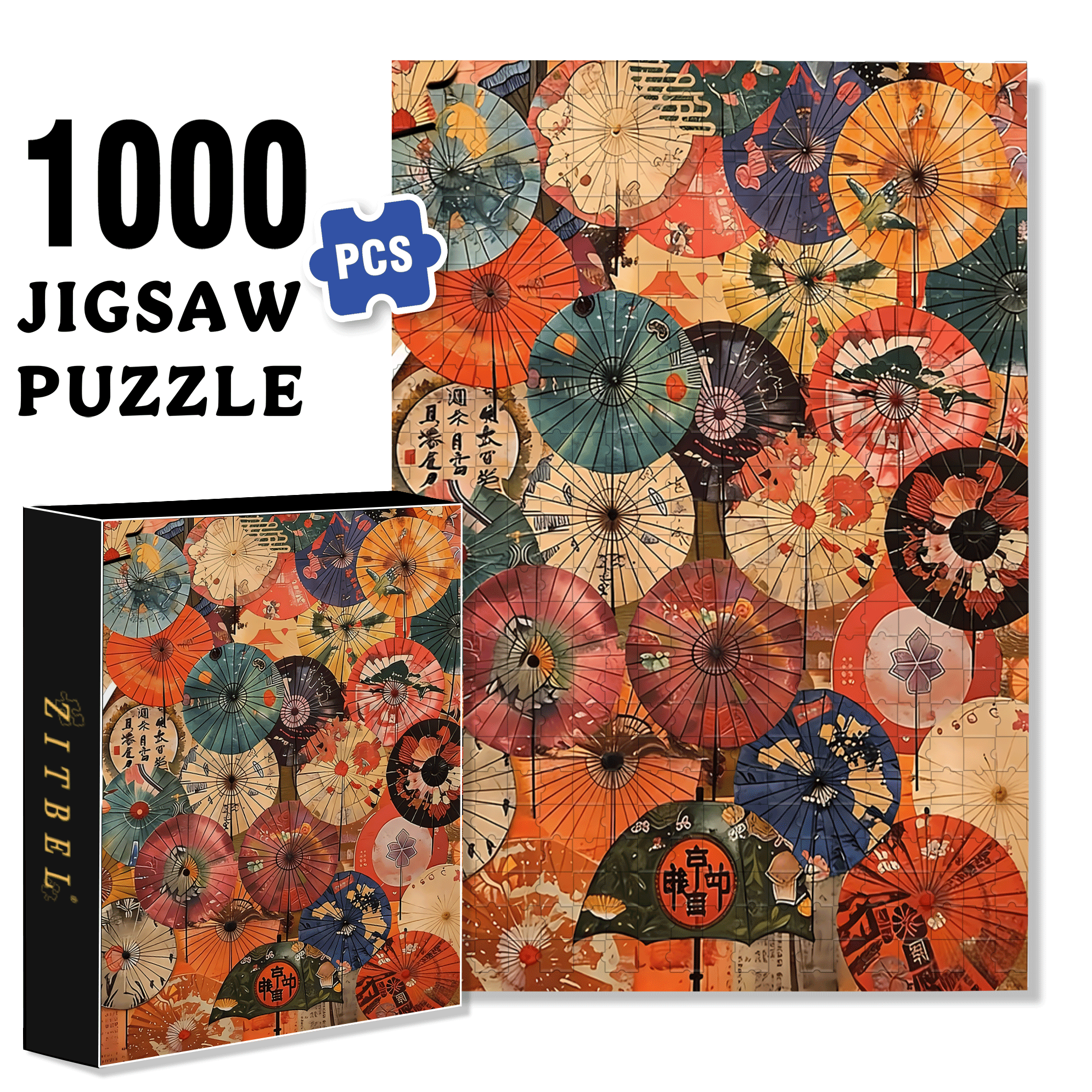 Colorful Oiled Paper Umbrella 500pcs/1000pcs Jigsaw Puzzle, Scratch-Resistant, Interactive Family Game & Brain-Boosting DIY Decor, Perfect for Halloween, Christmas & New Year Gifts, Family Puzzle Game