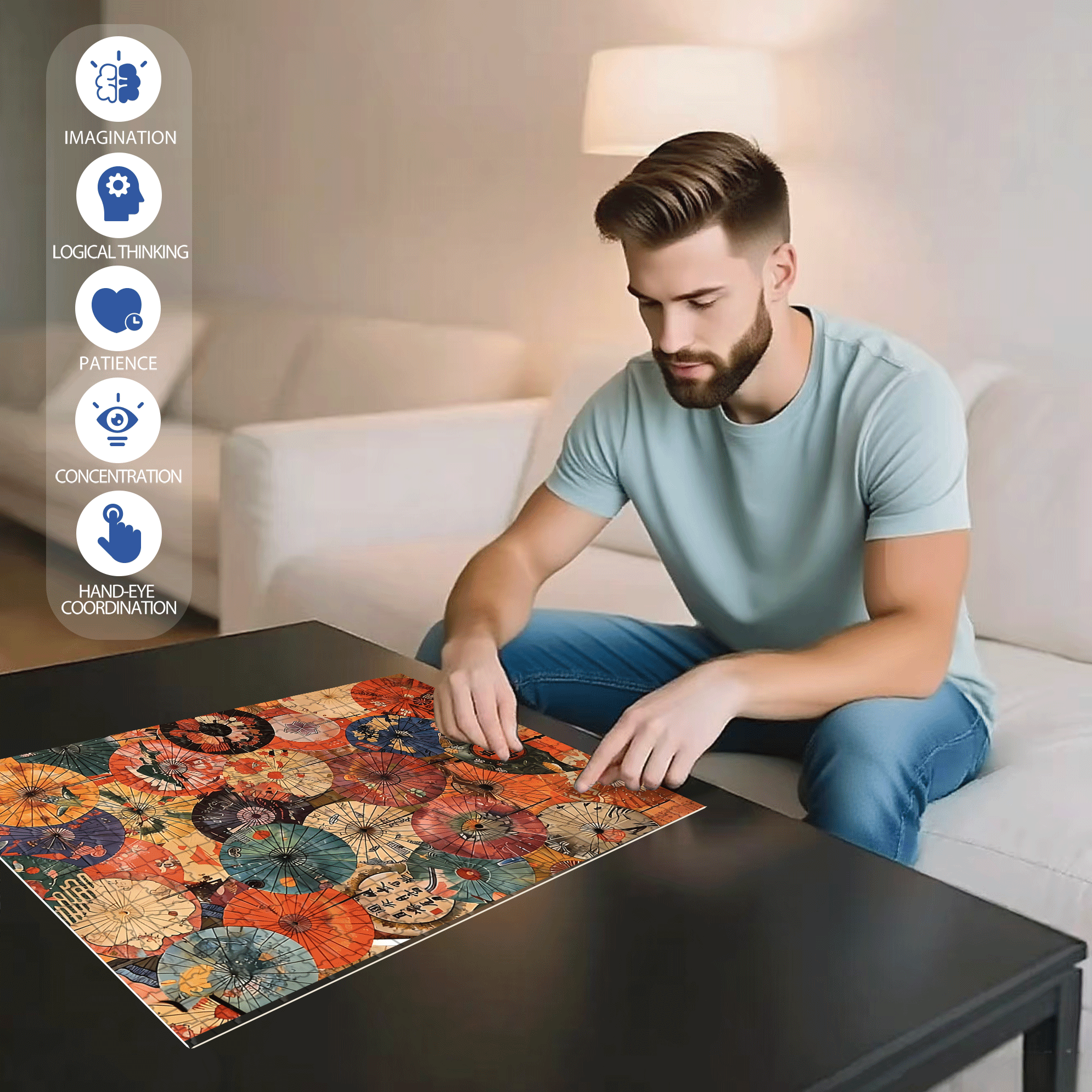 Colorful Oiled Paper Umbrella 500pcs/1000pcs Jigsaw Puzzle, Scratch-Resistant, Interactive Family Game & Brain-Boosting DIY Decor, Perfect for Halloween, Christmas & New Year Gifts, Family Puzzle Game