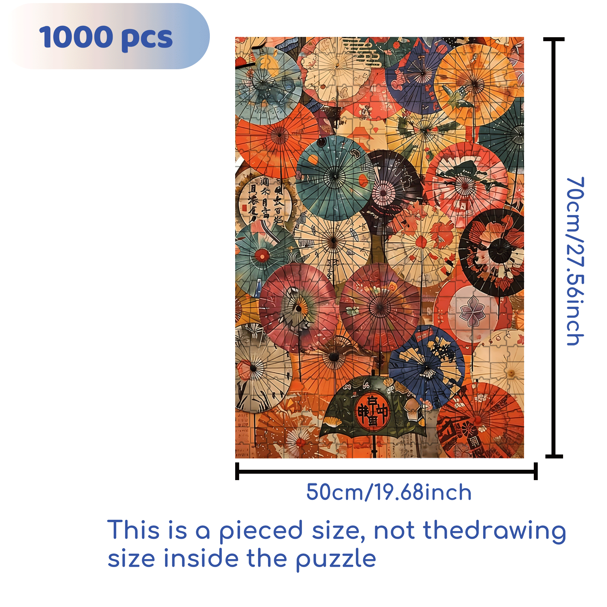 Colorful Oiled Paper Umbrella 500pcs/1000pcs Jigsaw Puzzle, Scratch-Resistant, Interactive Family Game & Brain-Boosting DIY Decor, Perfect for Halloween, Christmas & New Year Gifts, Family Puzzle Game