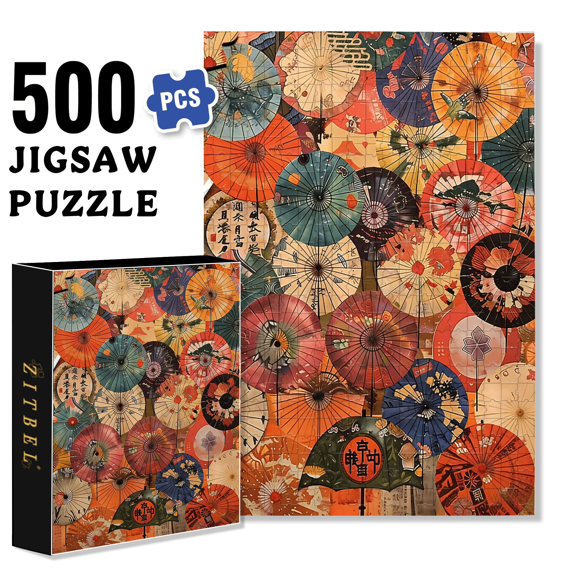 Colorful Oiled Paper Umbrella 500pcs/1000pcs Jigsaw Puzzle, Scratch-Resistant, Interactive Family Game & Brain-Boosting DIY Decor, Perfect for Halloween, Christmas & New Year Gifts, Family Puzzle Game