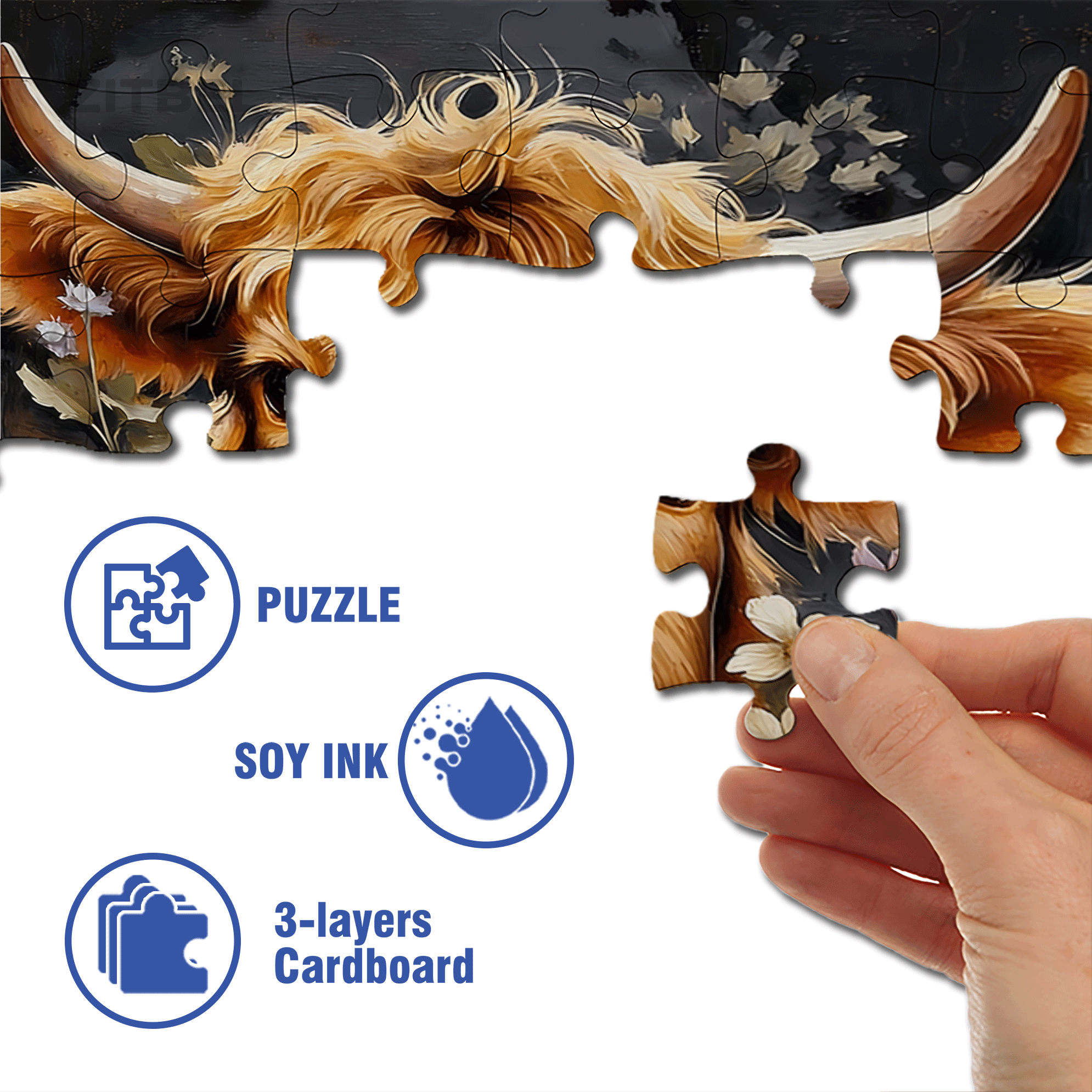 Cow & Floral 500pcs/1000pcs Jigsaw Puzzle, Scratch-Resistant, Interactive Family Game & Brain-Boosting DIY Decor, Perfect for Halloween, Christmas & New Year Gifts, Family Puzzle Game