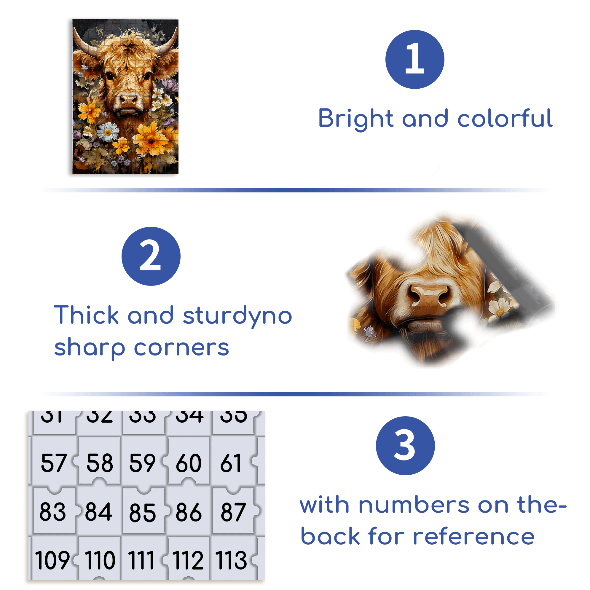 Cow & Floral 500pcs/1000pcs Jigsaw Puzzle, Scratch-Resistant, Interactive Family Game & Brain-Boosting DIY Decor, Perfect for Halloween, Christmas & New Year Gifts, Family Puzzle Game